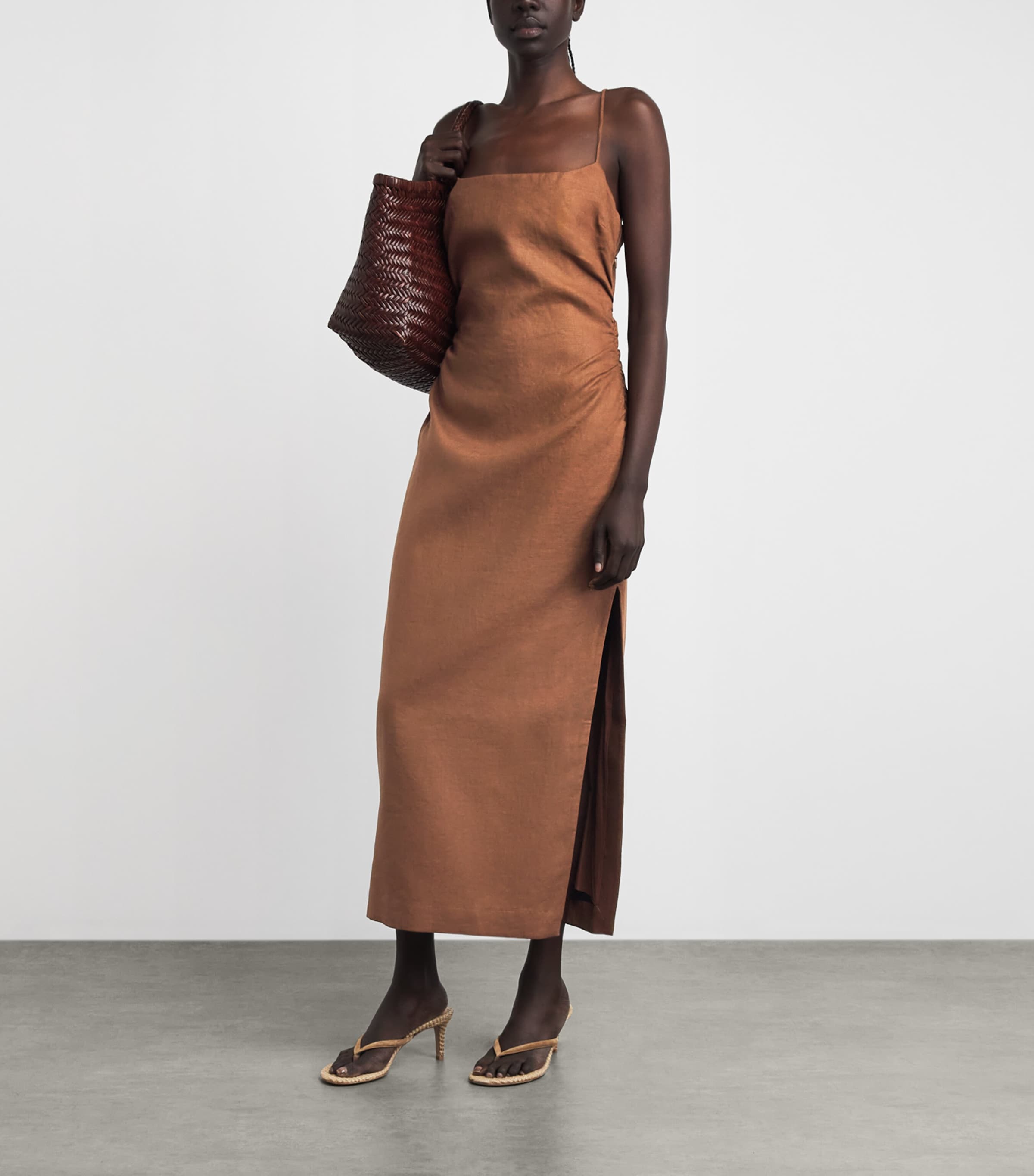 SIR. Womens Linen Tommy Midi Dress Chocolate Image 2