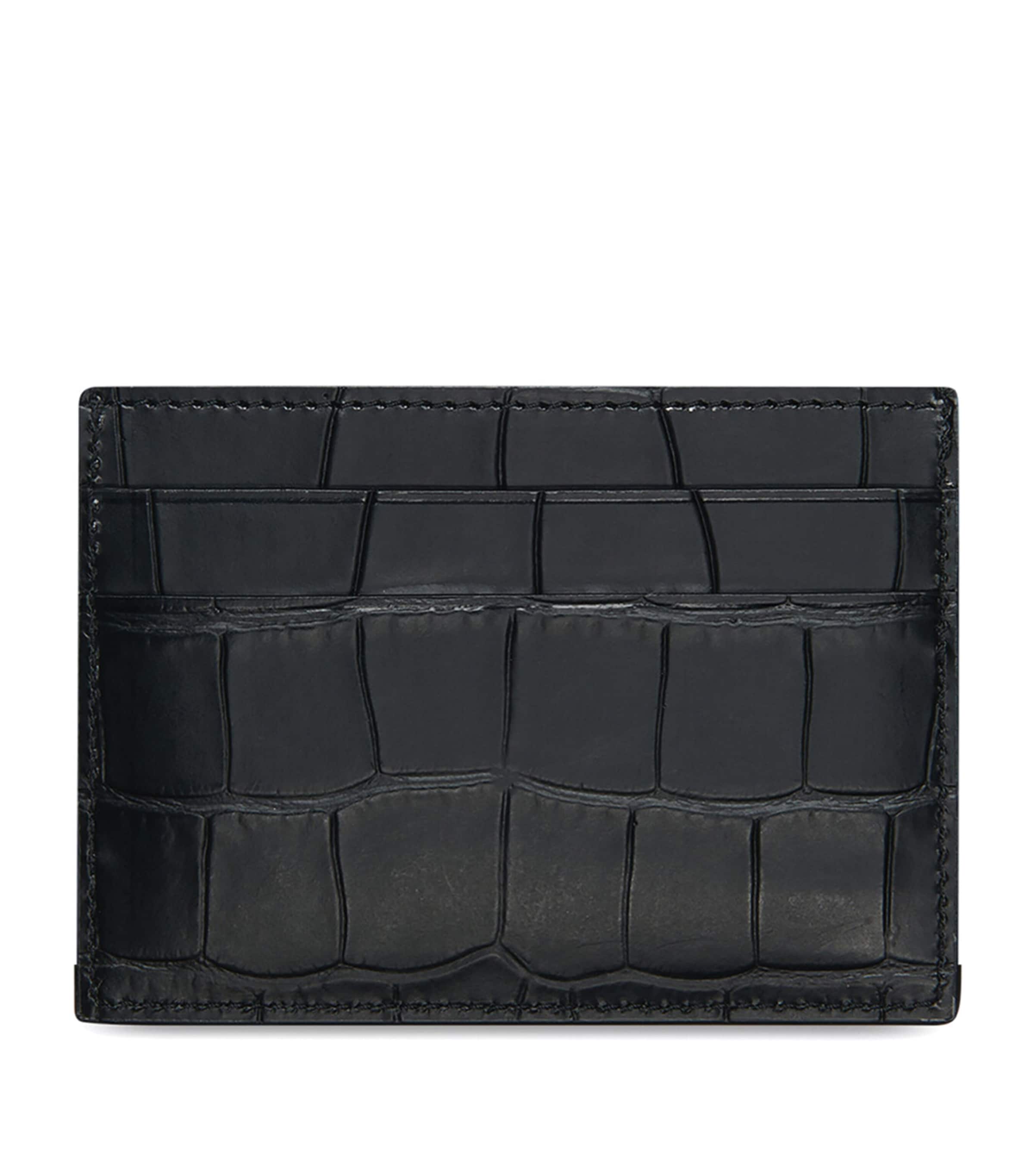 Balenciaga Black Leather Croc-Embossed Card Holder | Harrods US