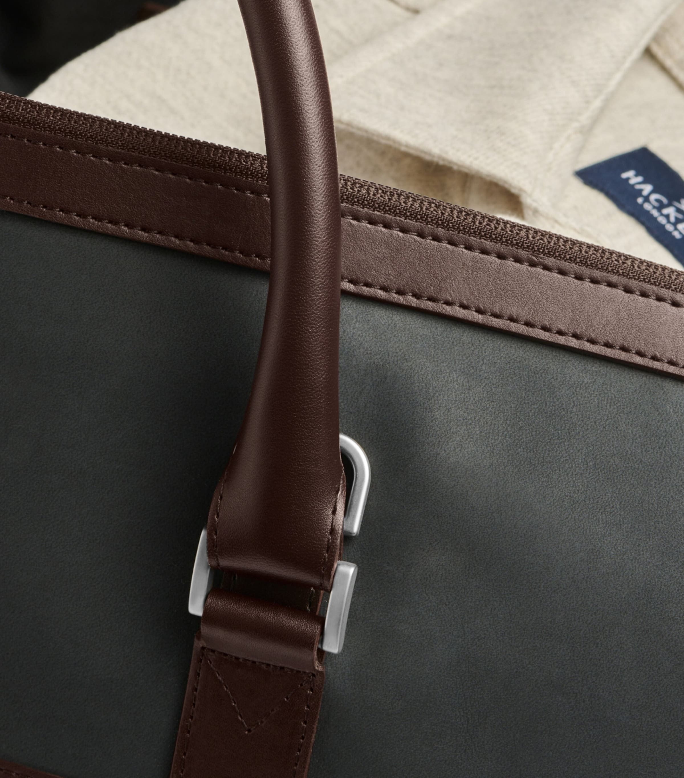 Carl Friedrik x Hackett Leather Holdall Navy/ Chocolate Image 4