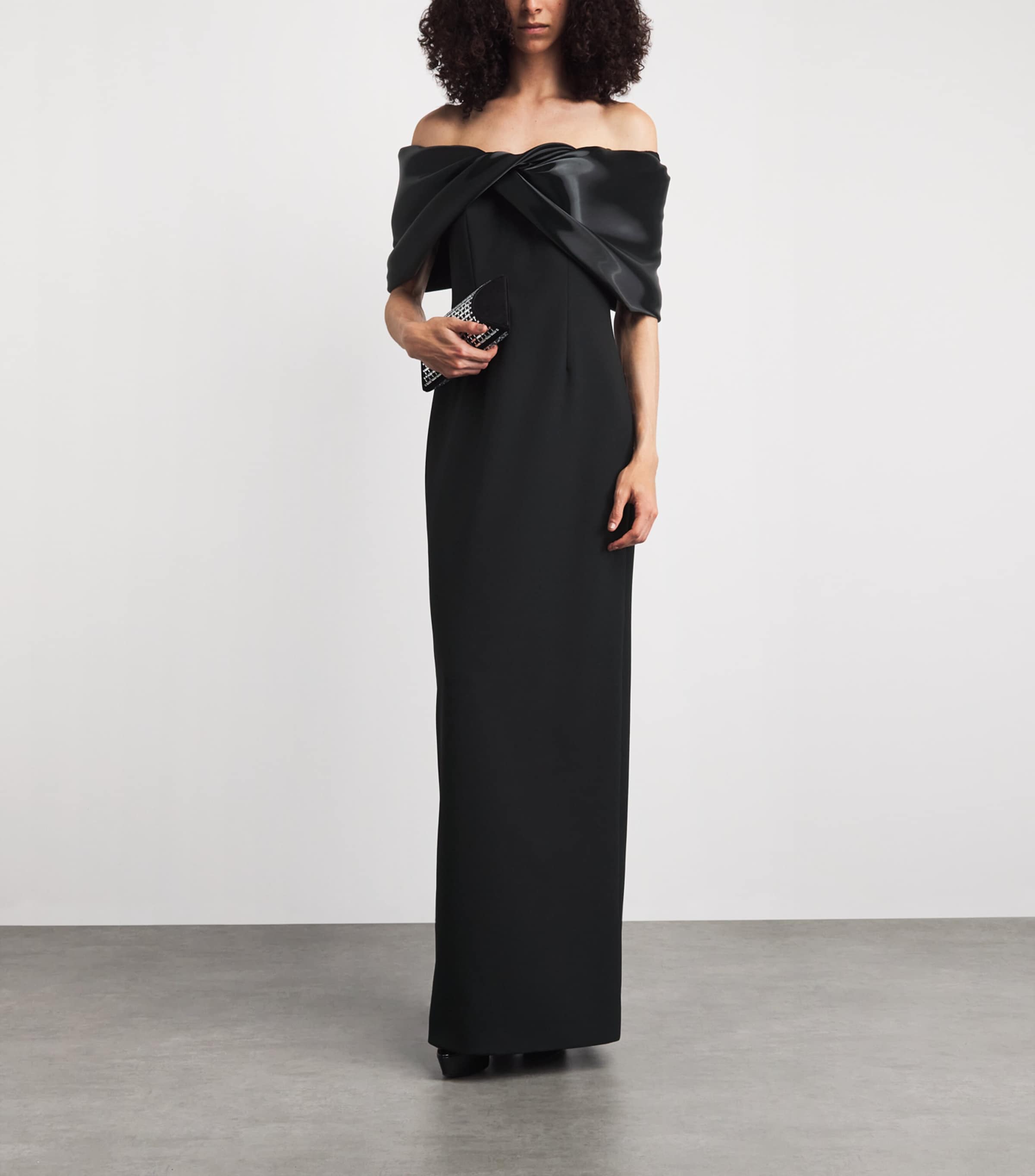 Pamella Roland Womens Twist-Detail Off-The-Shoulder Gown Black Image 2