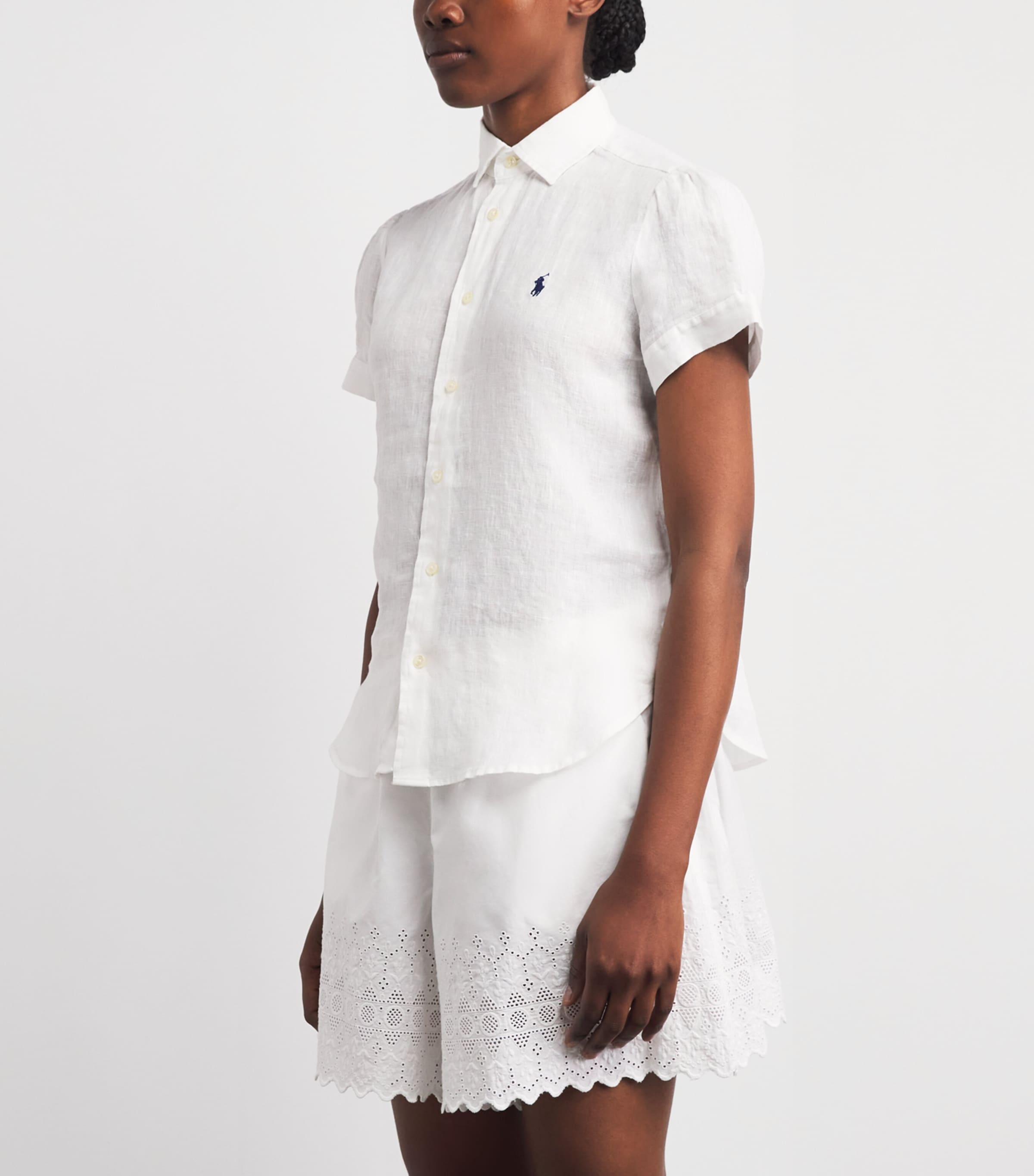 Polo Ralph Lauren Womens Linen Short-Sleeve Shirt Classic Oxford White Image 4