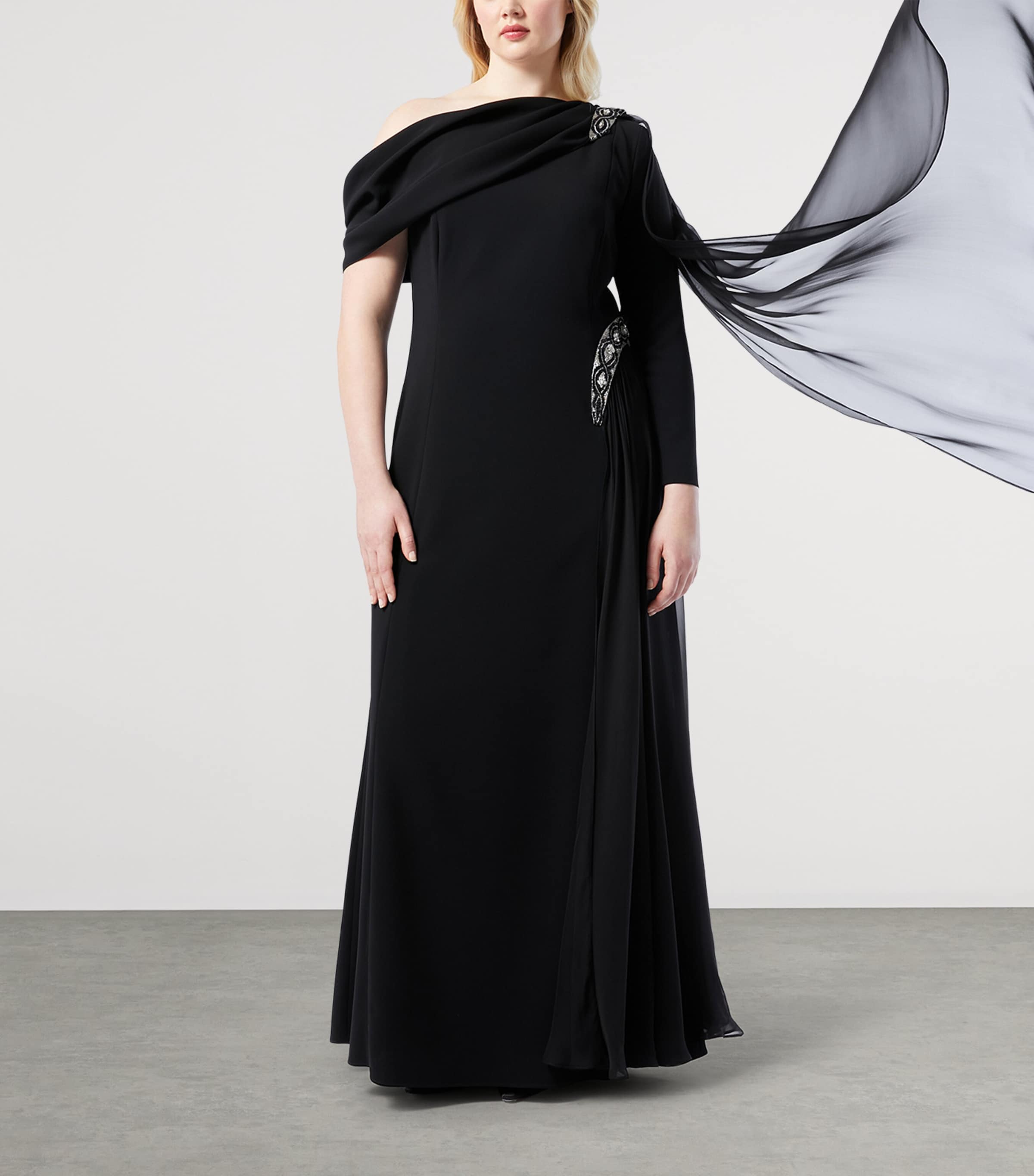 Crepe One-Shoulder Maxi Dress BLACK Image 4
