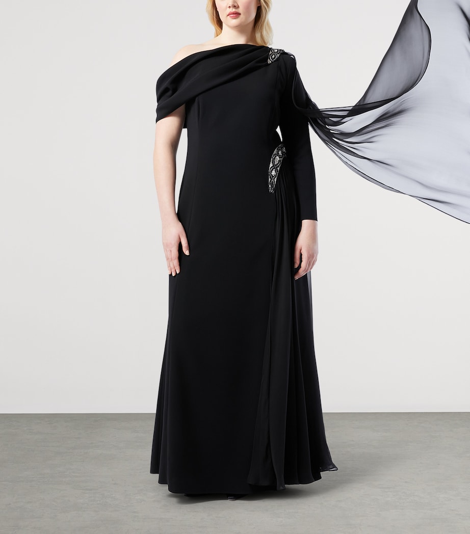 Crepe One-Shoulder Maxi Dress BLACK Image 4