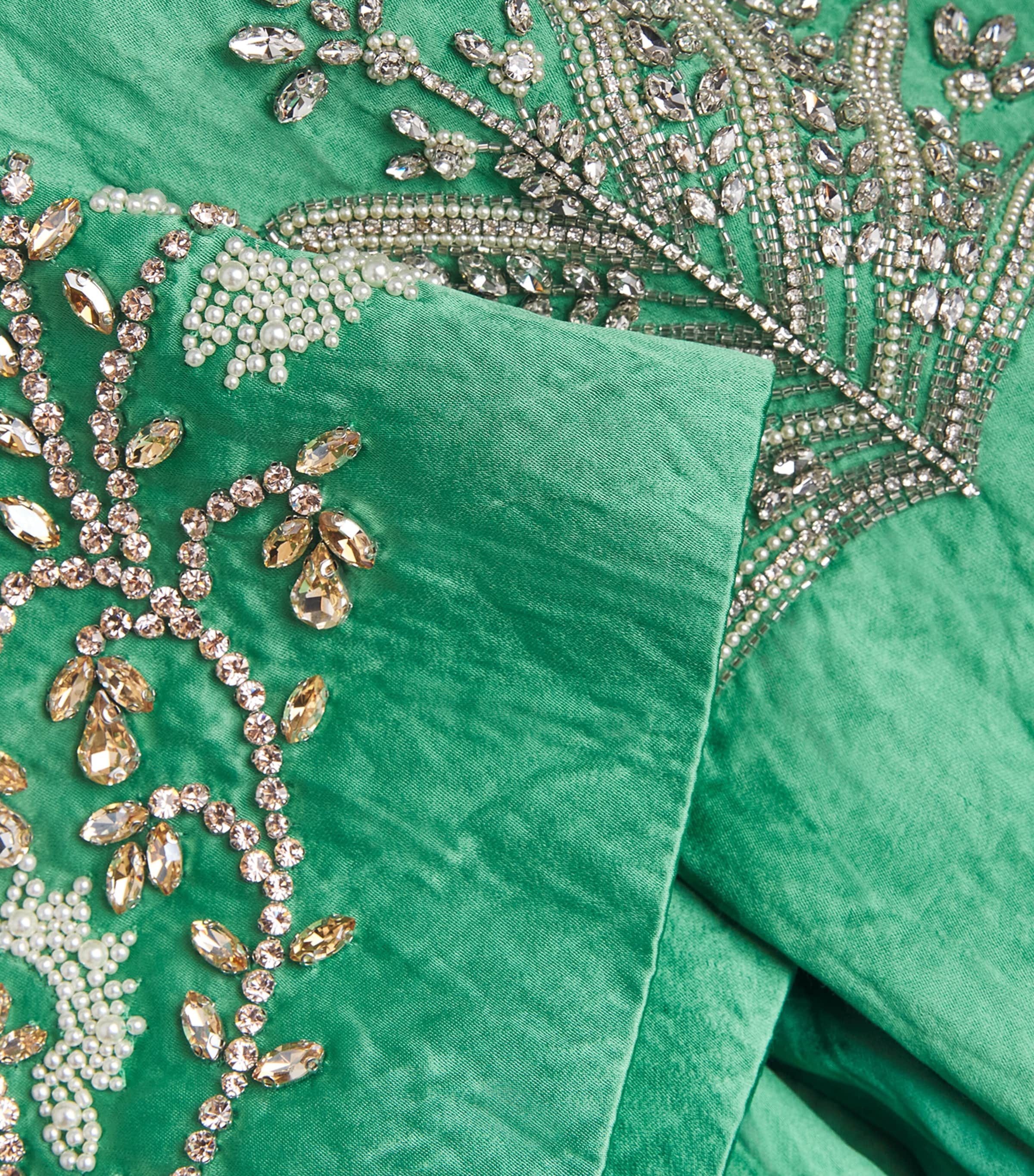 Erdem Womens Satin Embellished Belted Coat Sea Green Image 6