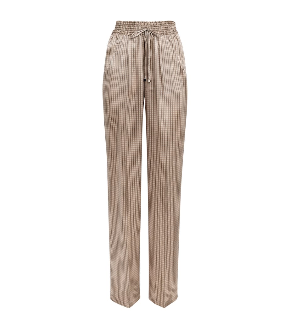Kiton Womens Silk Printed Pleated Drawstring Trousers Light Brown Print Image 1