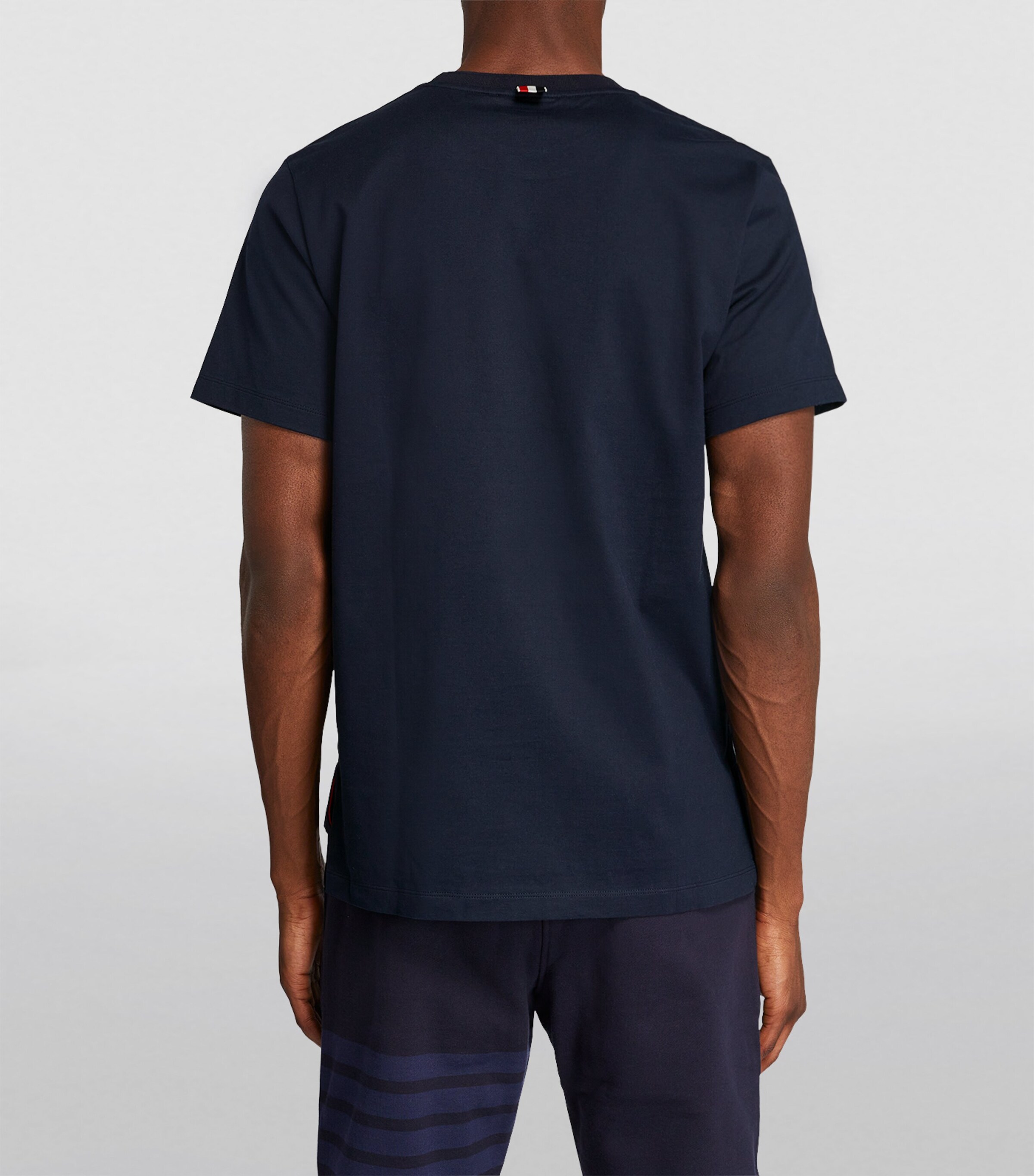 関税送料なし【THOM BROWNE】トリコロール T-Shirt 半袖 cotton ☆THOM BROWNE☆トリミング テクスチャー コットン 半袖Tシャツ