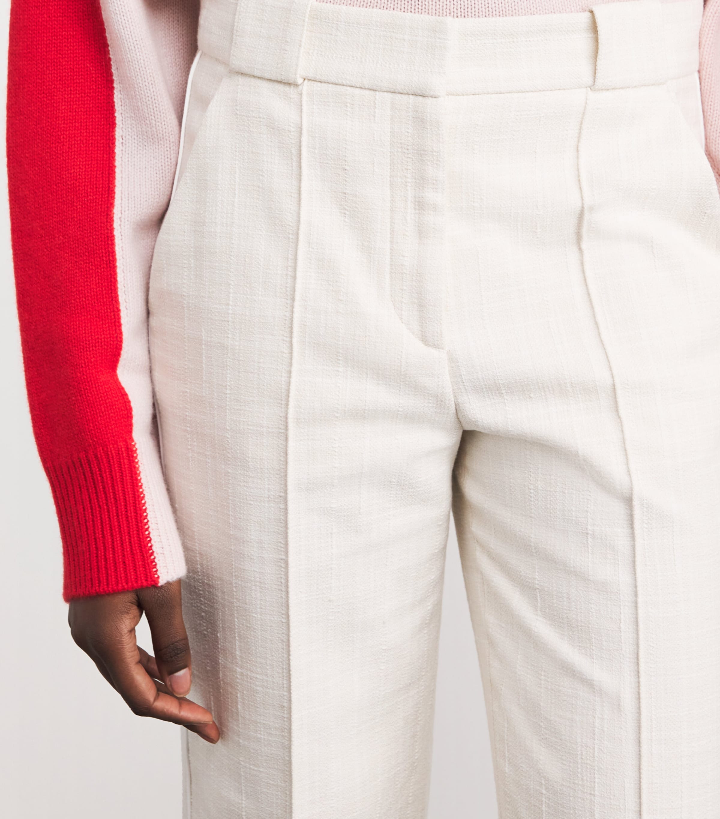 ME+EM Womens Cotton-Blend Textured Cropped Trousers Ivory Image 3