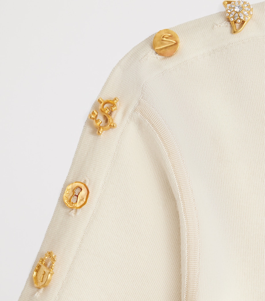 Schiaparelli Womens Cashmere-Blend Bijoux Buttons Sweater Ecru Image 3