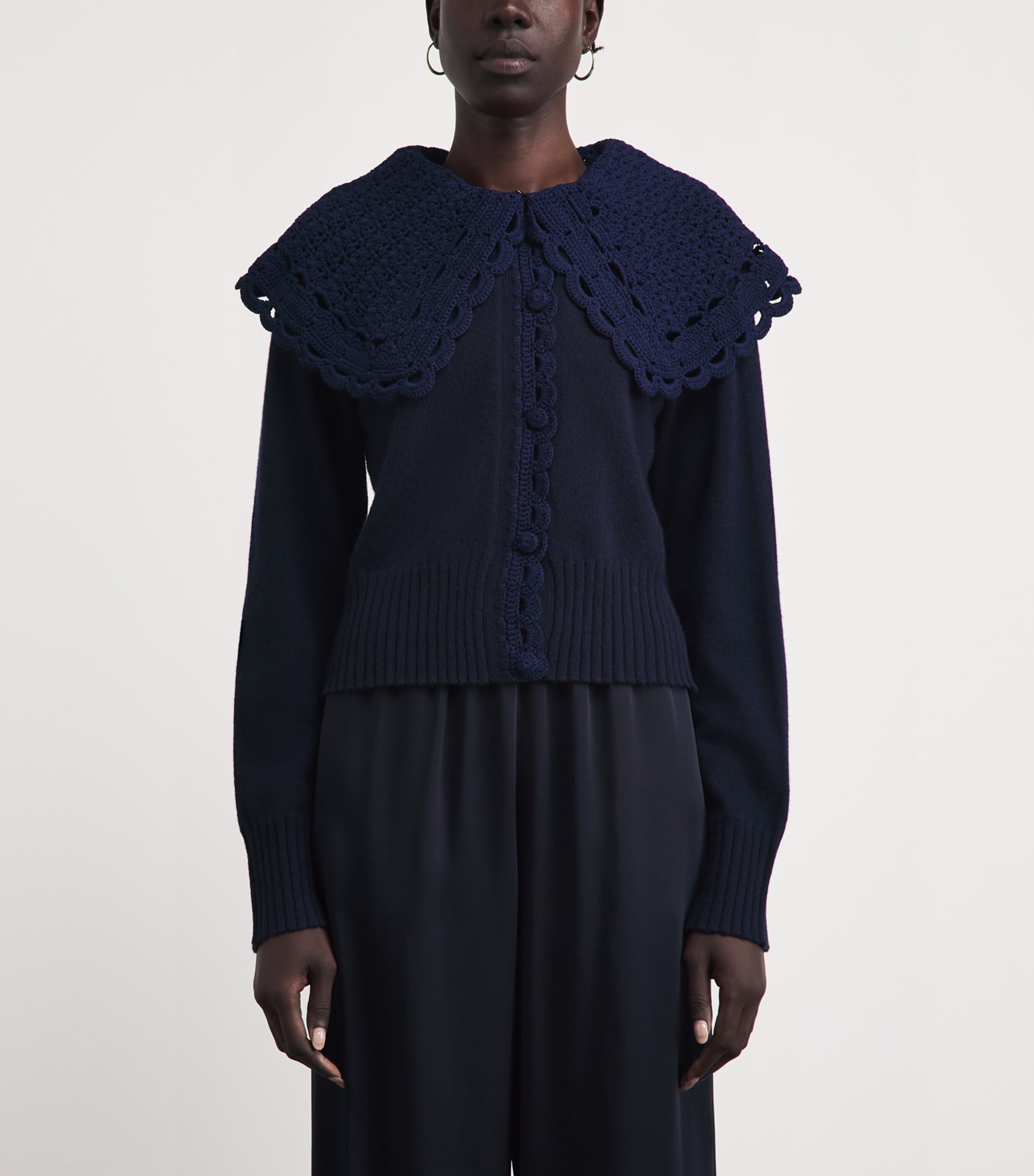 Wool-Blend Collared Cardigan NAVY Image 4