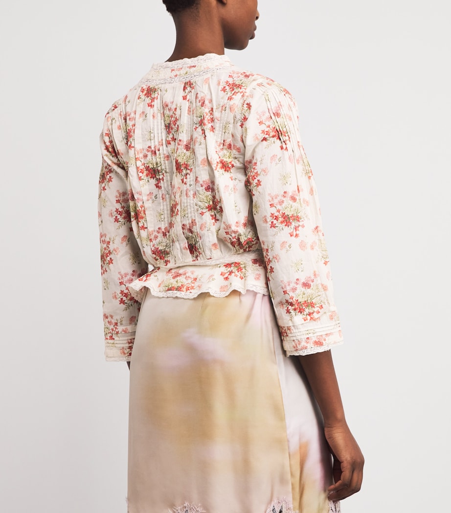 DÔEN Womens Organic Cotton Floral Print Hillock Blouse Ivory Lantana Floral Image 5