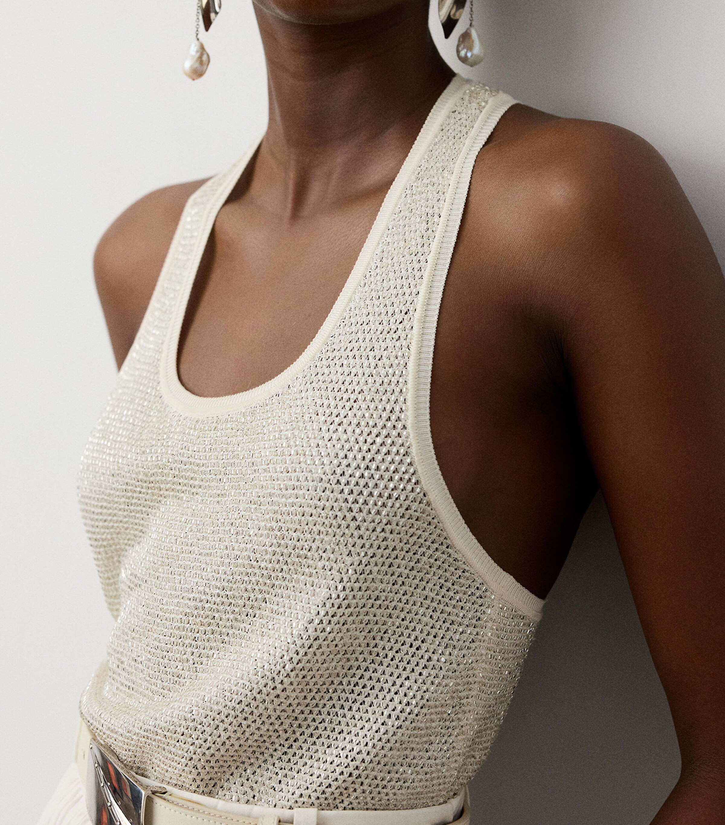 Ralph Lauren Collection Womens Mulberry Silk Embellished Tank Top Natural Image 4