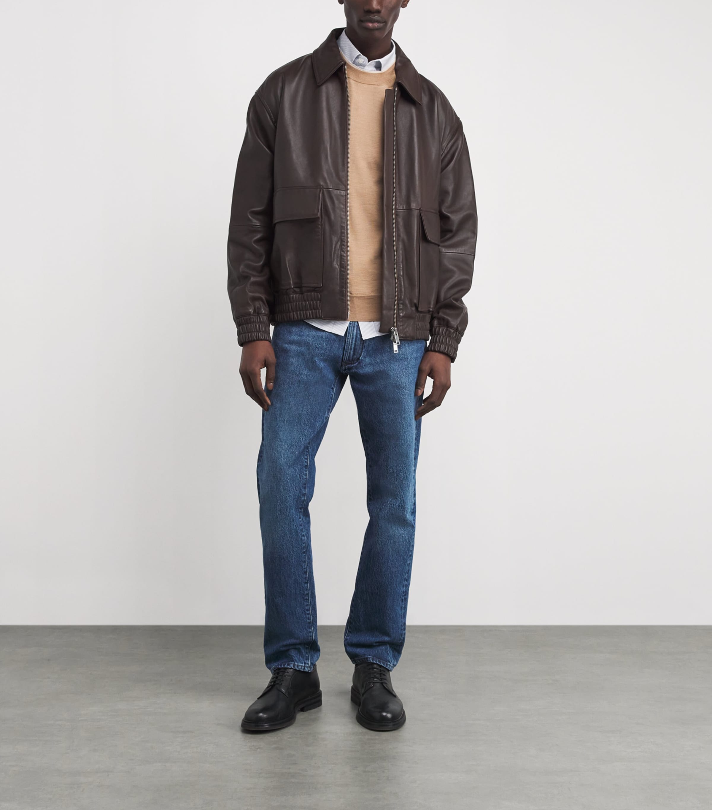 Wool-Silk Contrast-Neckline Sweater E24 ALMOND BROWN Image 2