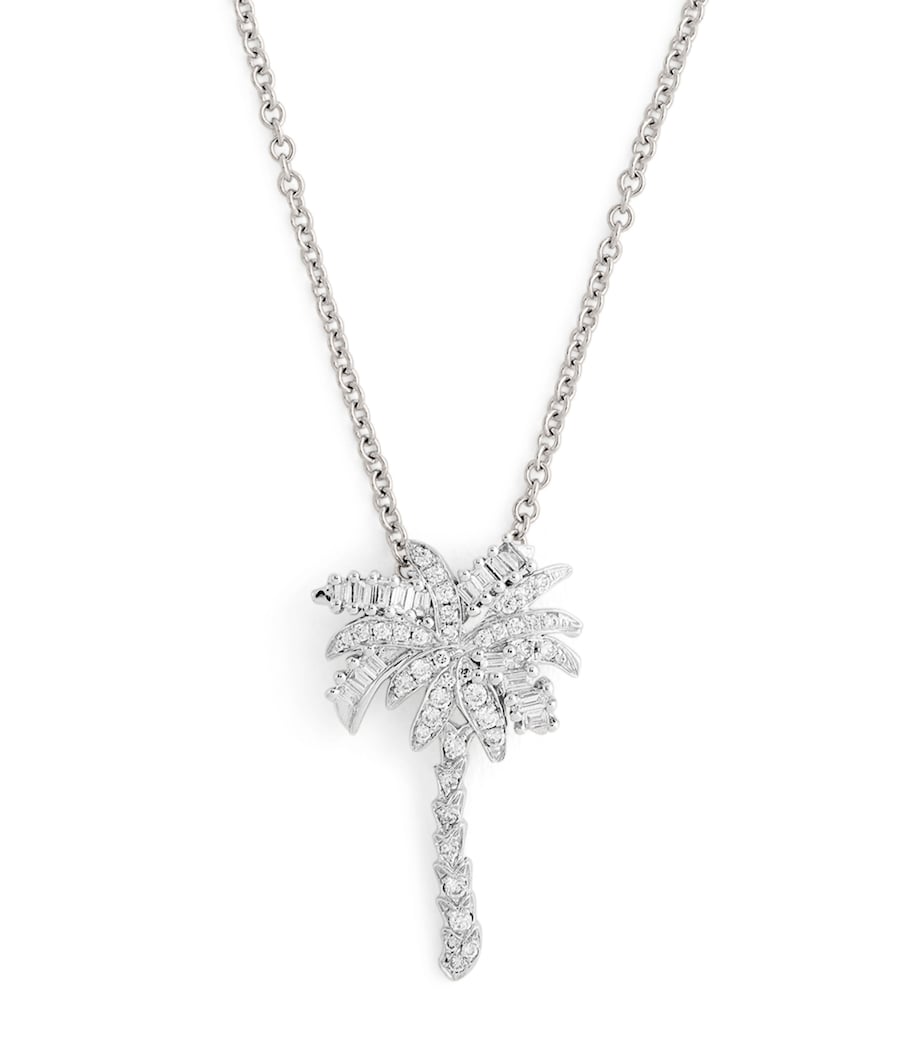 Small White Gold and Diamond Palm Tree Pendant Necklace WHITE GOLD Image 1