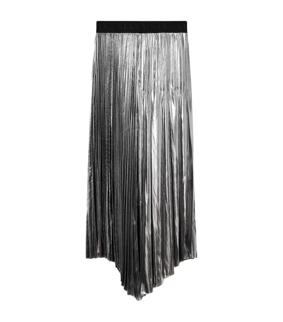 AllSaints Womens Pleated Jax Maxi Skirt Metallic Silver Image 1