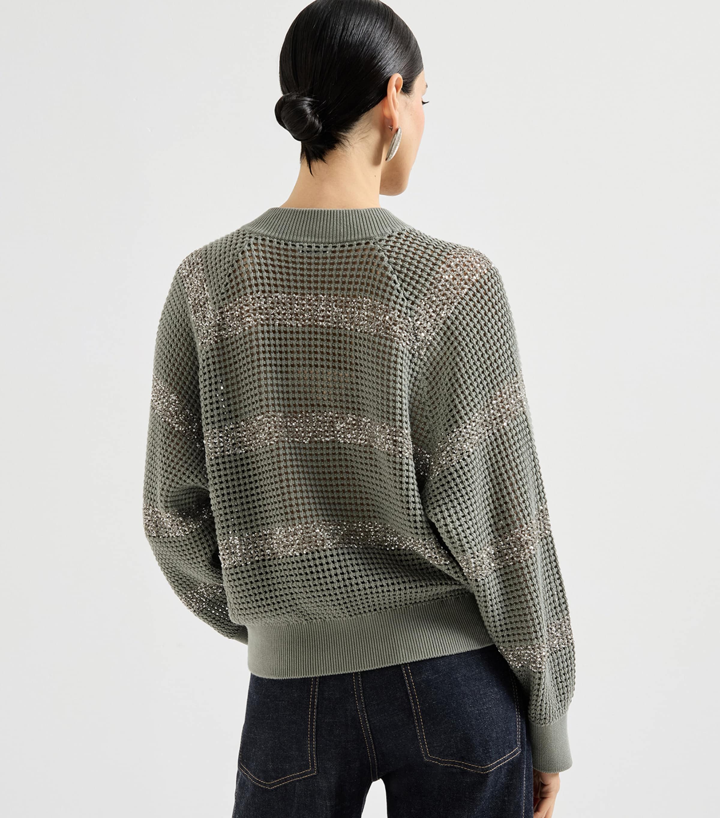 Brunello Cucinelli Womens Cotton Crochet Sequin-Trim Cardigan Image 5