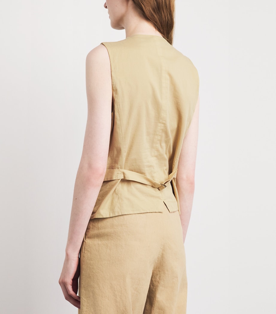 Polo Ralph Lauren Womens Linen-Blend Waistcoat Classic Camel Image 5