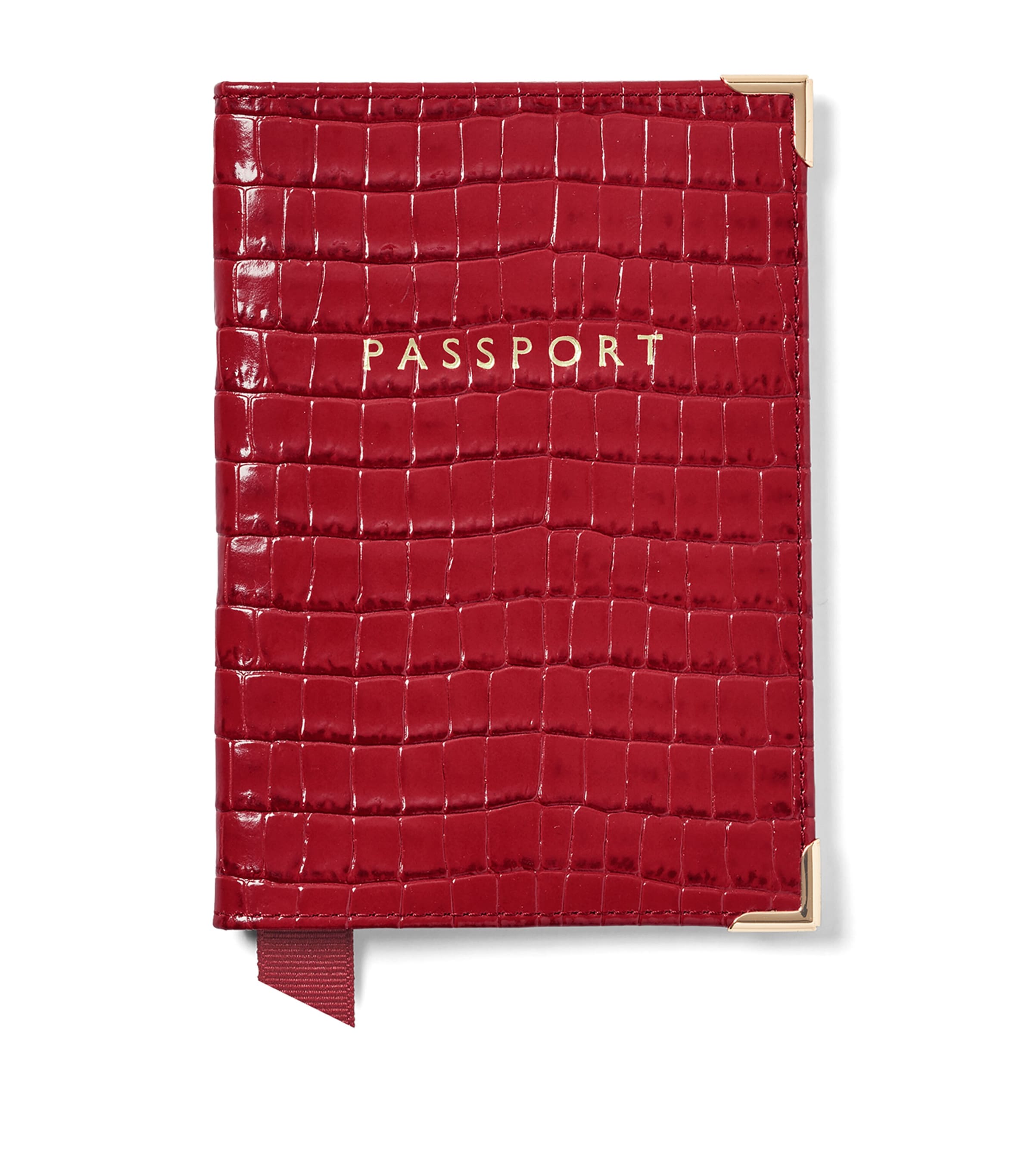 Aspinal Of London Croc-Embossed Leather Passport Cover Cherry Image 1