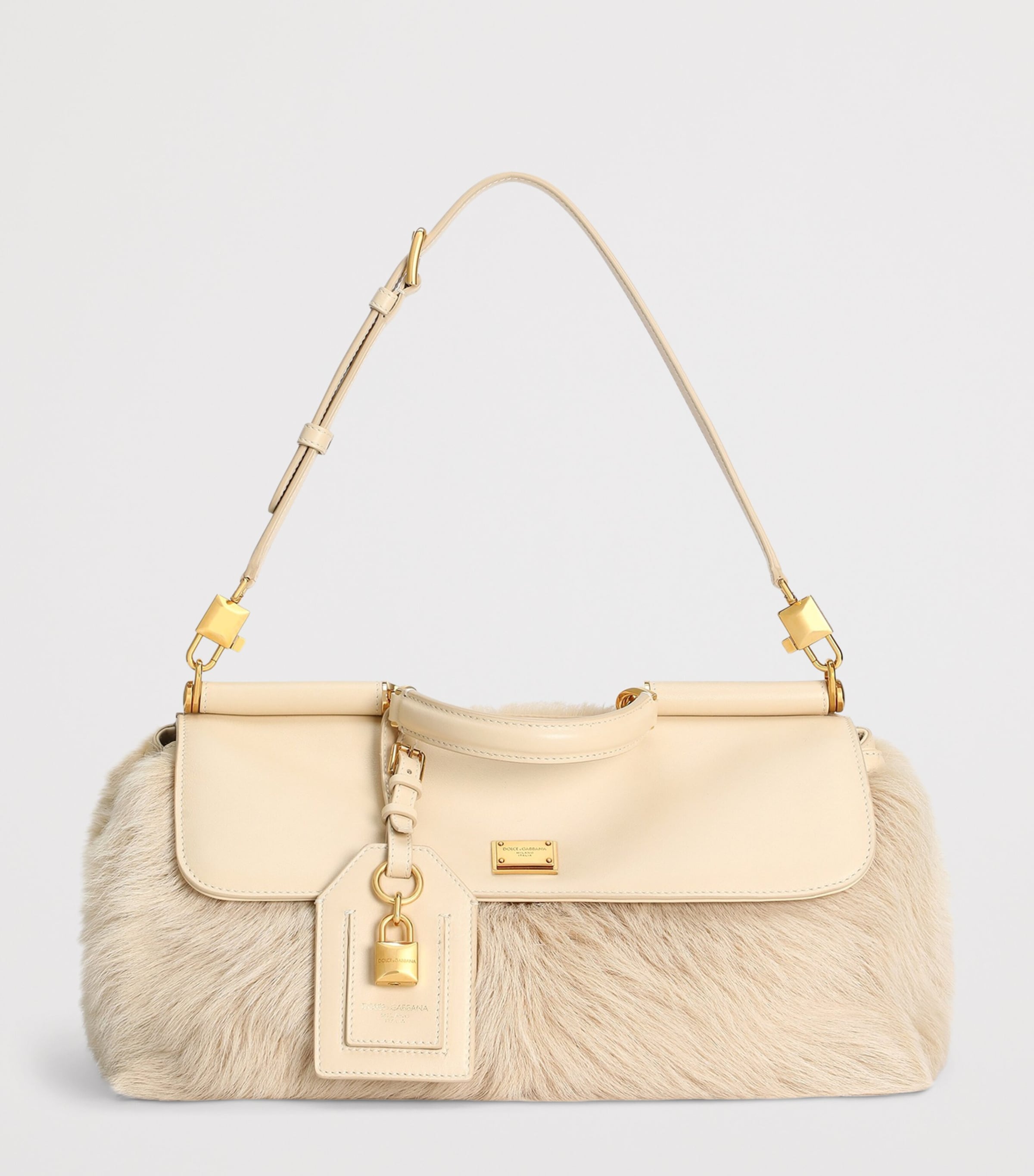 Dolce&Gabbana Fur-Trim My Sicily Top-Handle Bag Beige/bei Image 4
