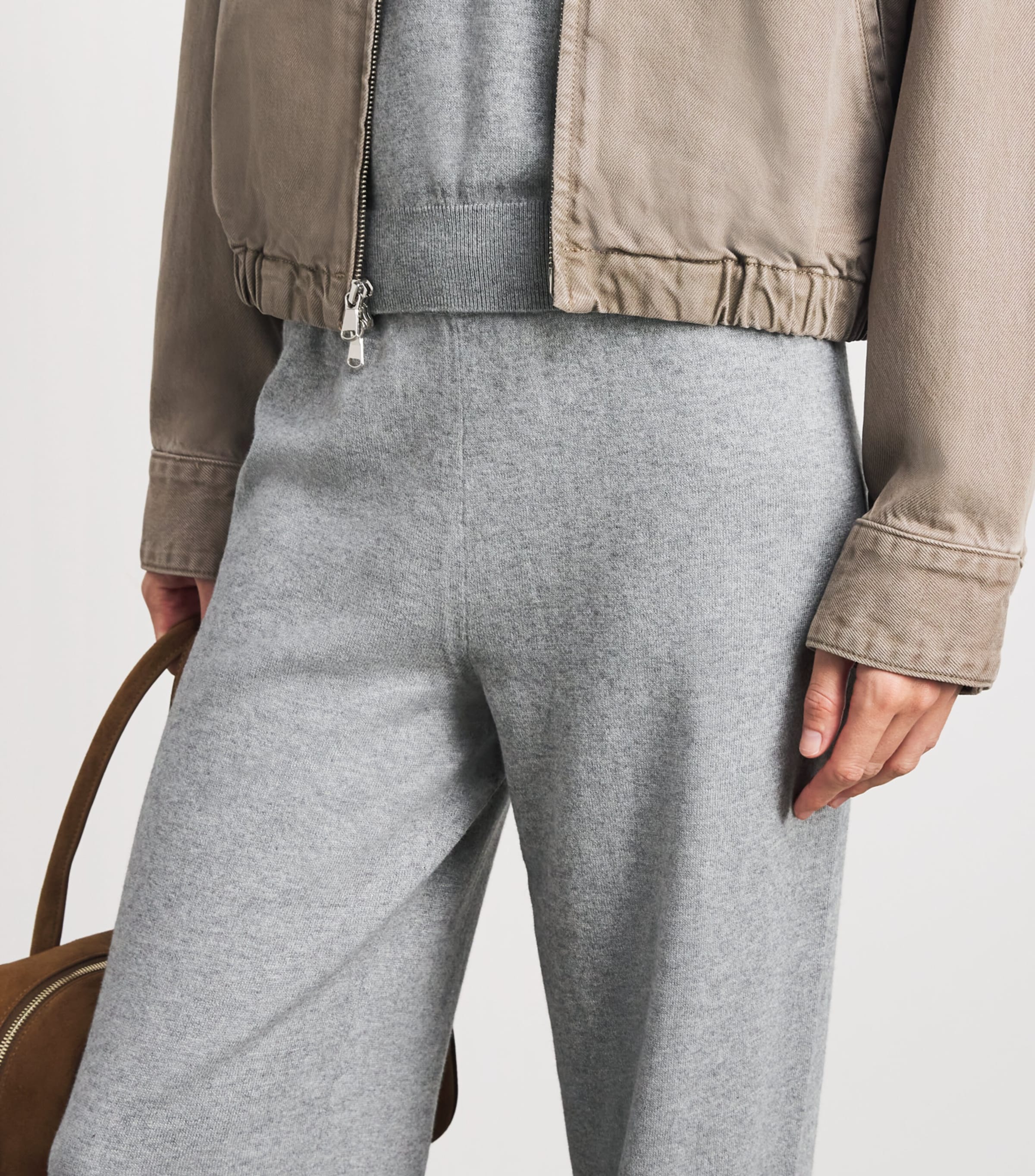ÉTERNE Womens Cashmere-Cotton Wide-Leg Sweatpants Grey Image 3