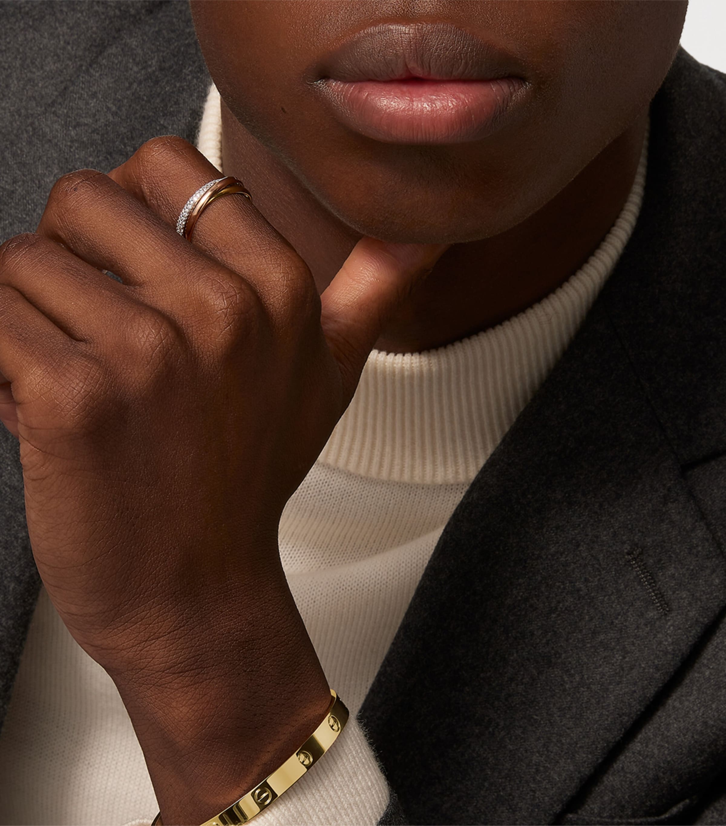 Small White, Yellow, Rose Gold and Diamond Trinity Ring MIXED GOLD Image 3