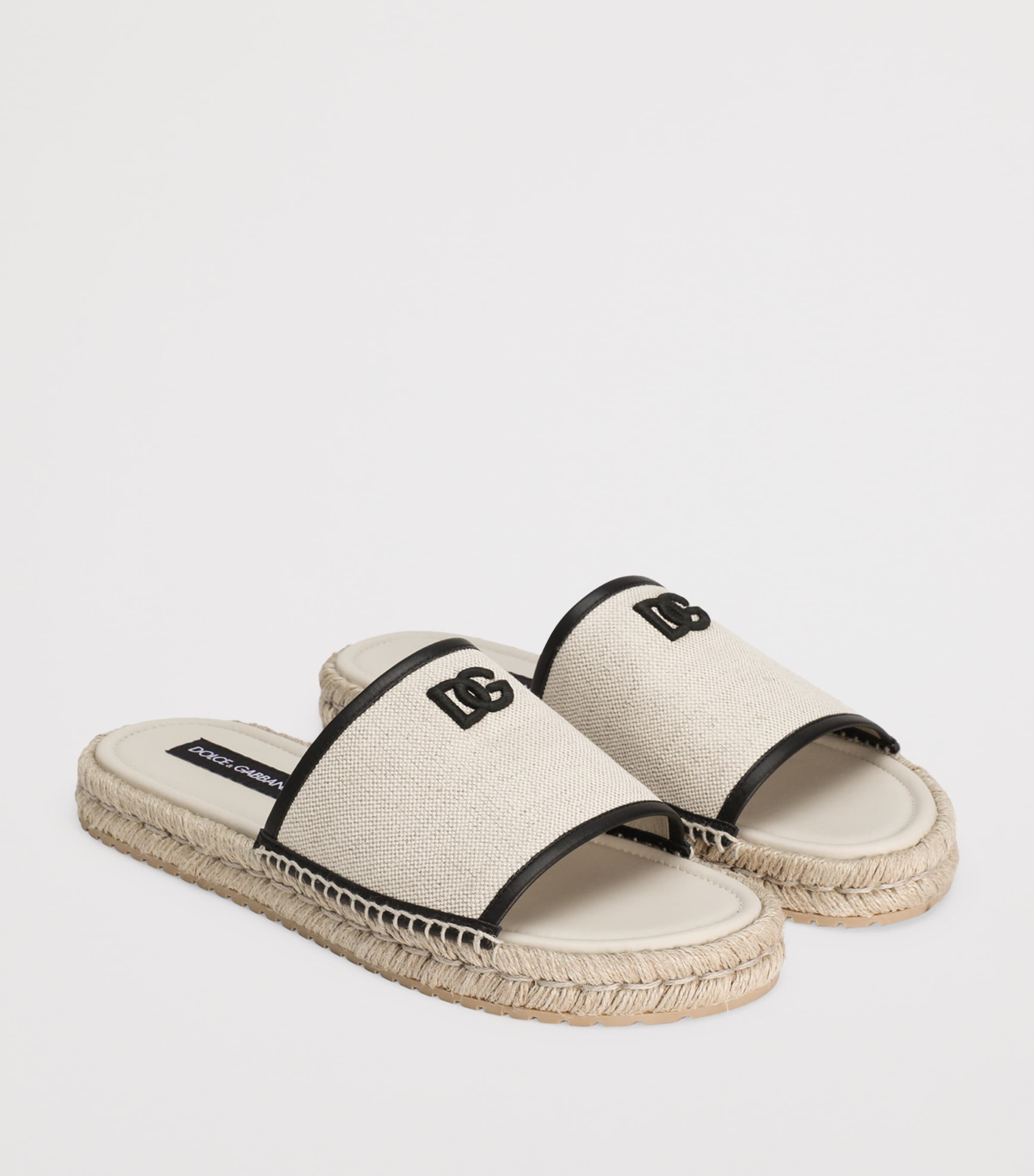 Canvas Embroidered Espadrille Slides 8S469-IVORY/BLACK Image 2
