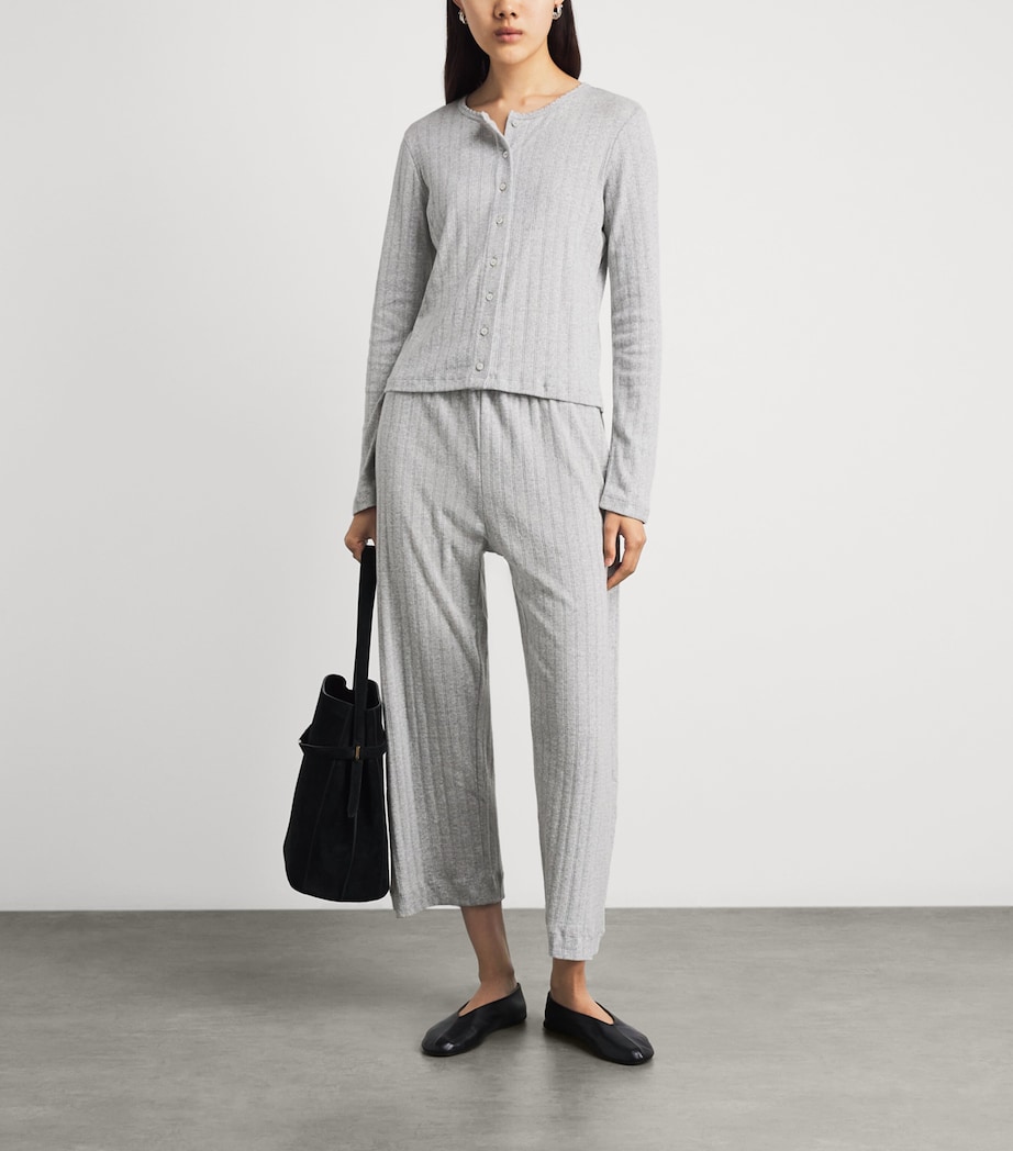 LESET Womens Cotton Pointelle Cardigan Light Grey Melange Image 2