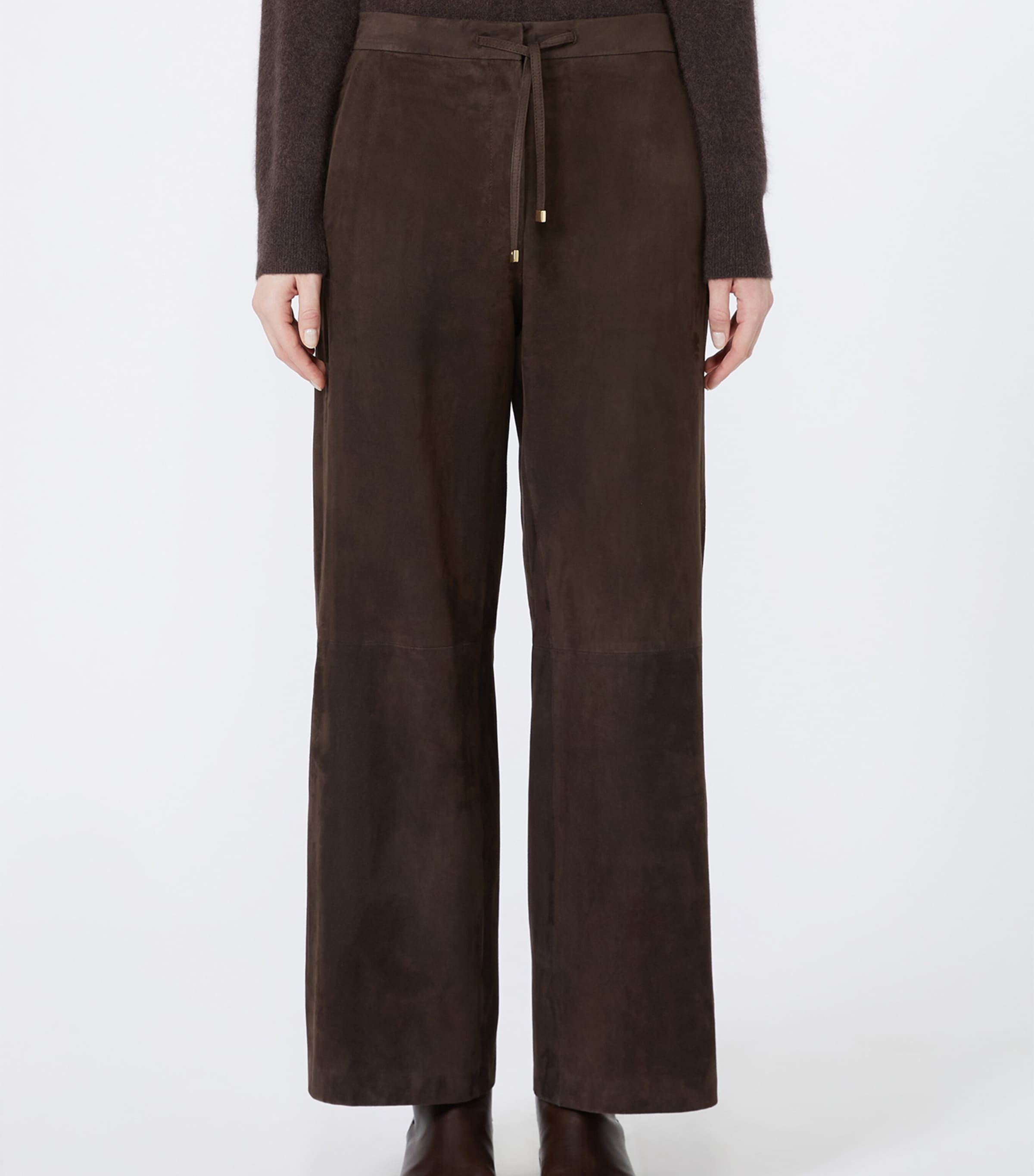Max Mara Womens Suede Drawstring Trousers Brown Image 2