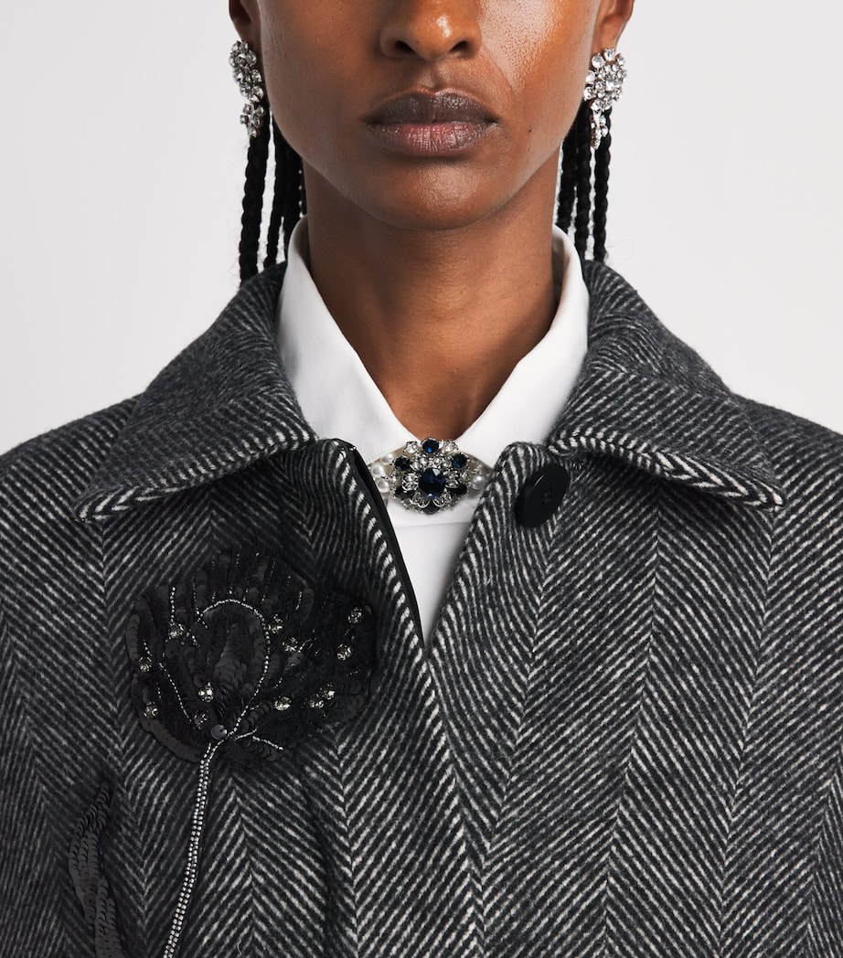 Huishan Zhang Womens Floral Appliqué Giana Coat Black Image 3