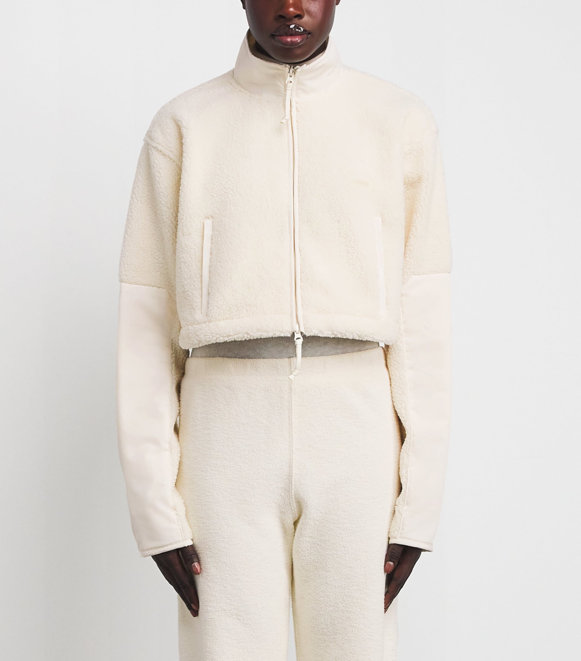 Teddy Cropped Zip-Up Jacket ECRU Image 3
