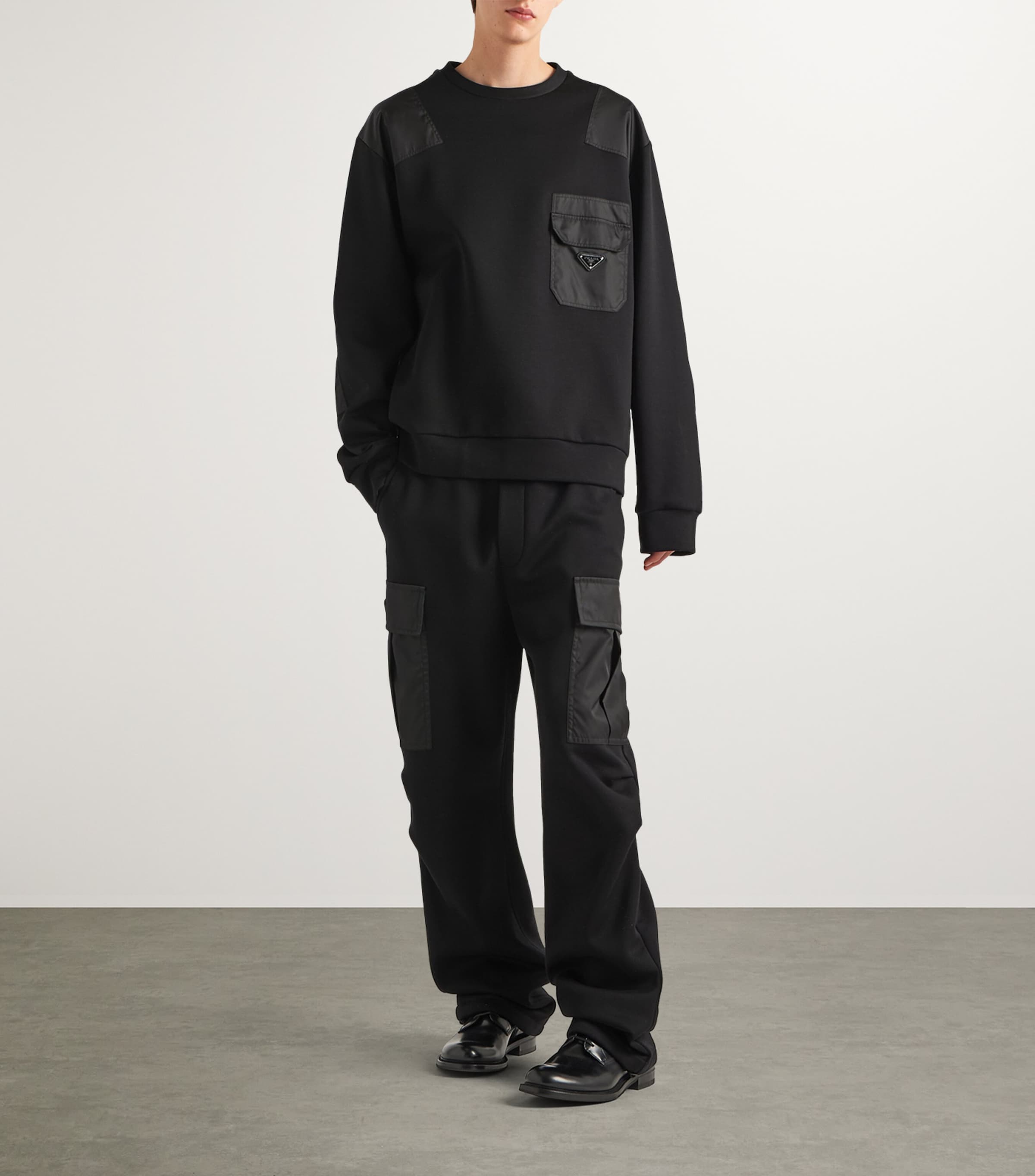 Prada Black Cotton and Re-Nylon Sweatshirt | Harrods UK