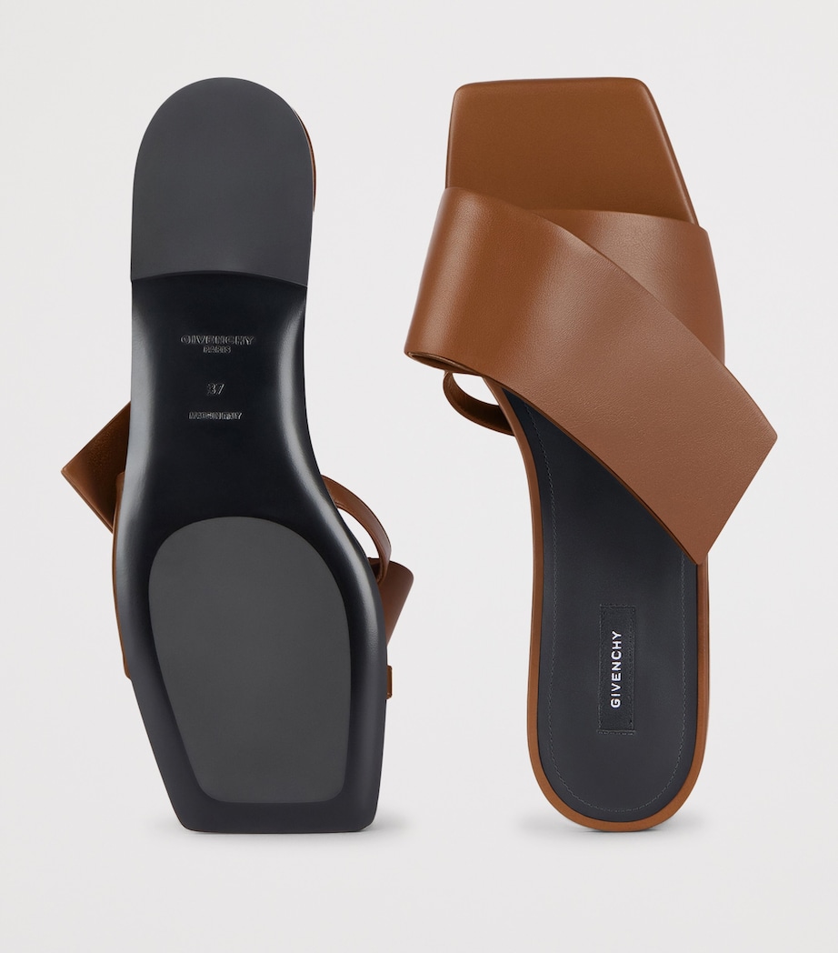 Leather Twisted Ribbon Flat Sandals TAN Image 4