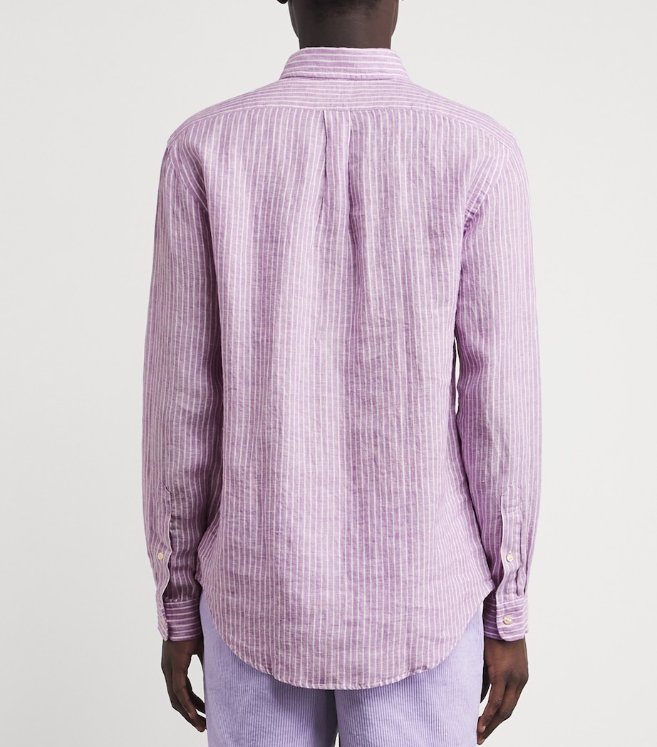 Polo Ralph Lauren Mens Linen Striped Custom-Fit Shirt Lavender White Image 5