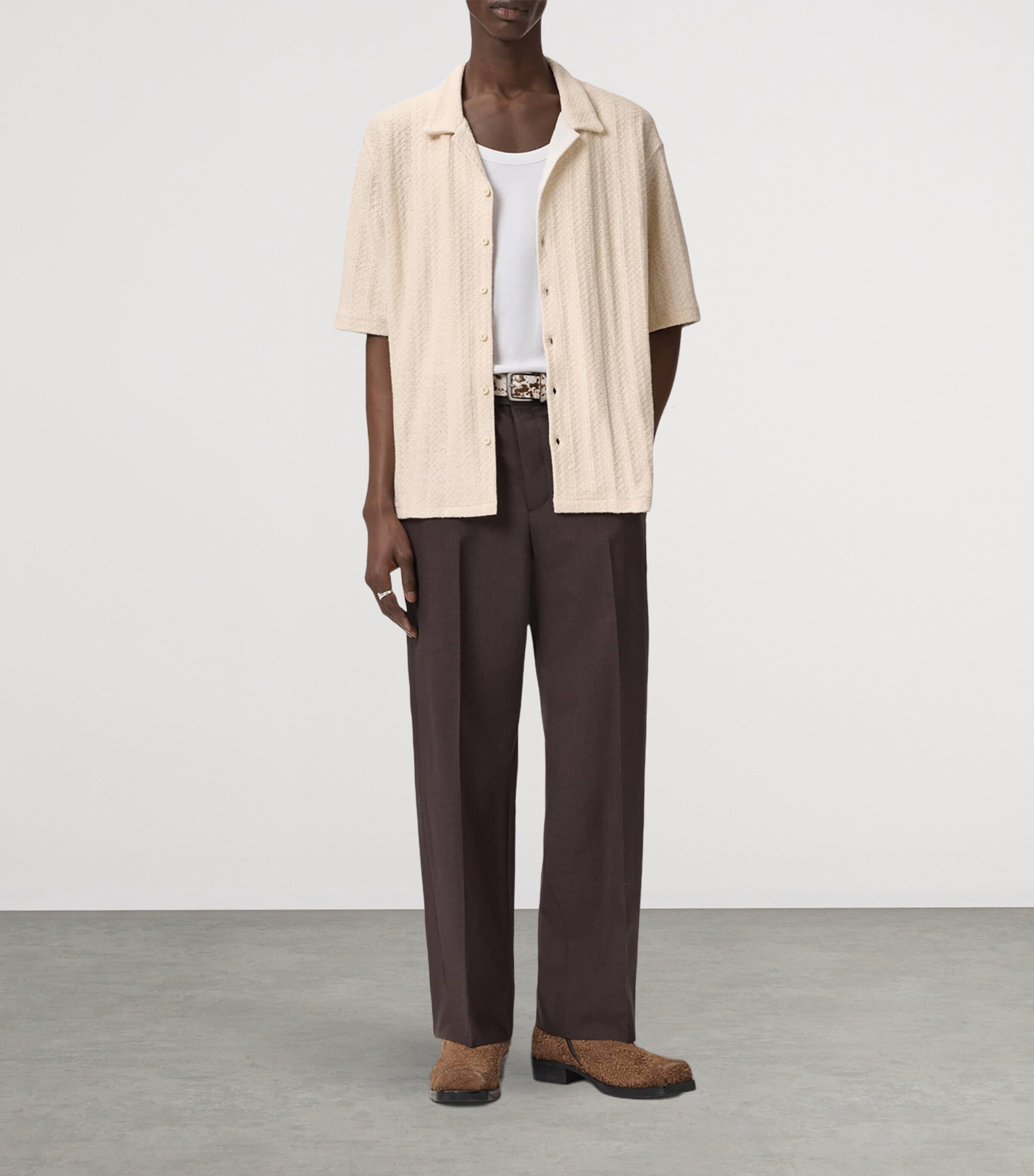 AllSaints Mens Knitted Trace Shirt Cottage White Image 2