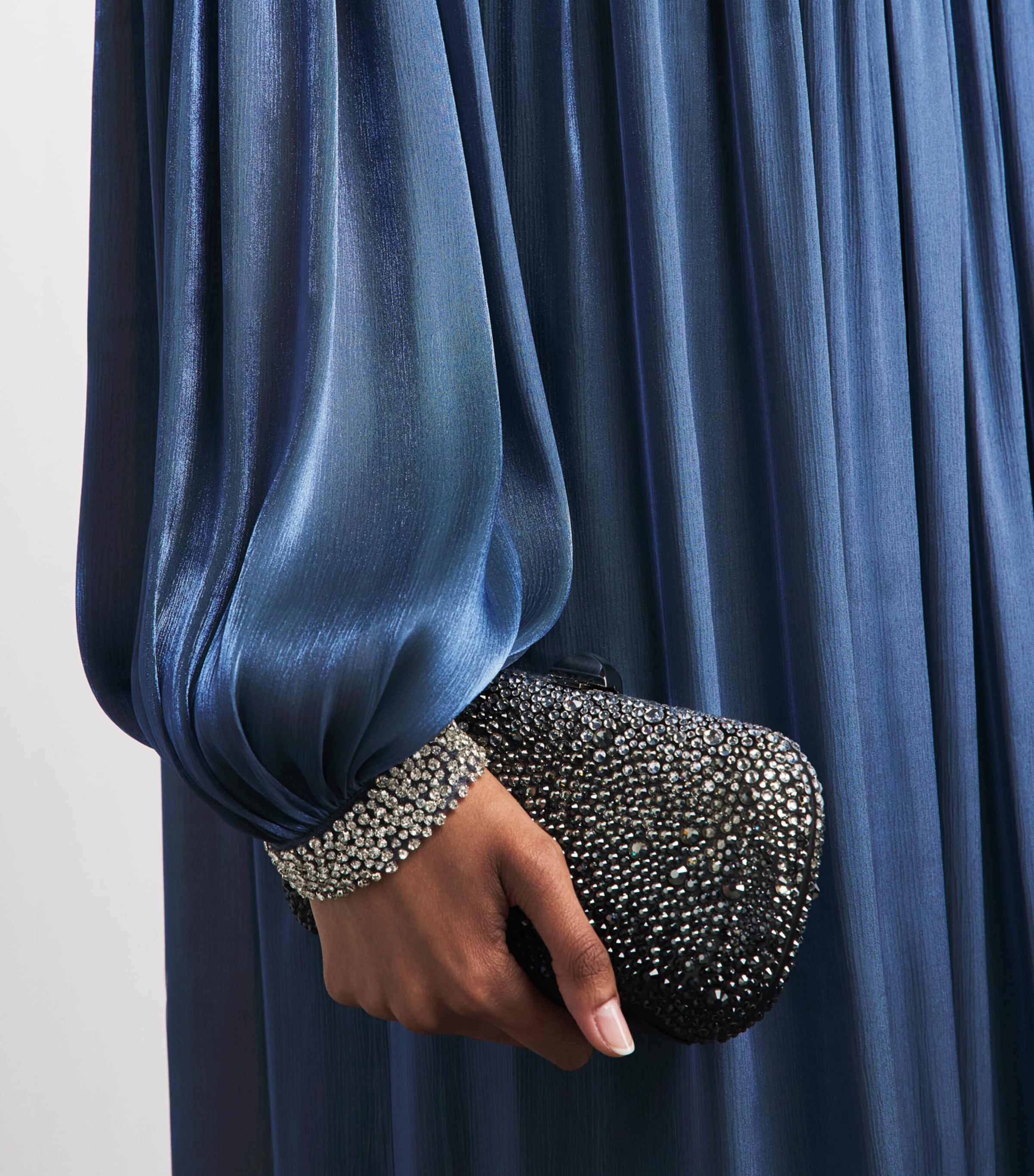 Costarellos Womens Satin Embellished Kaftan Elline Gown Blue Image 3
