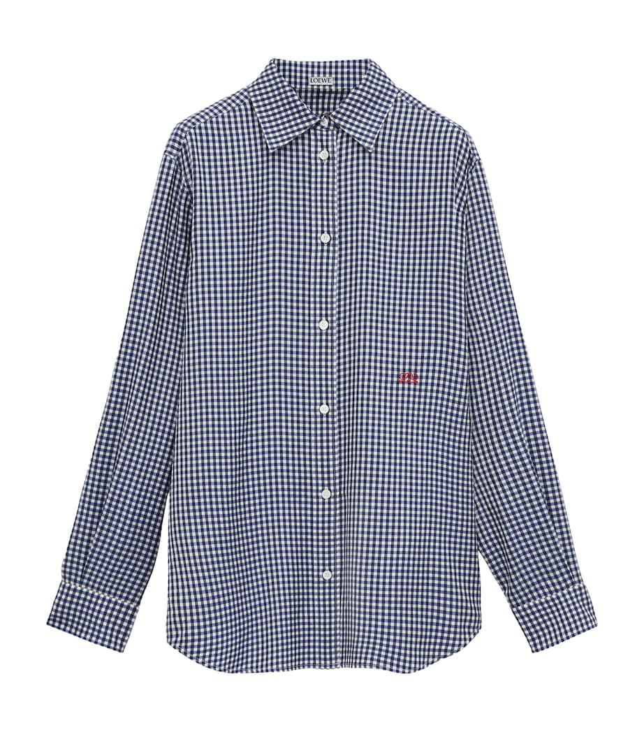 LOEWE Womens Silk-Blend Gingham Shirt Blue/white Image 1