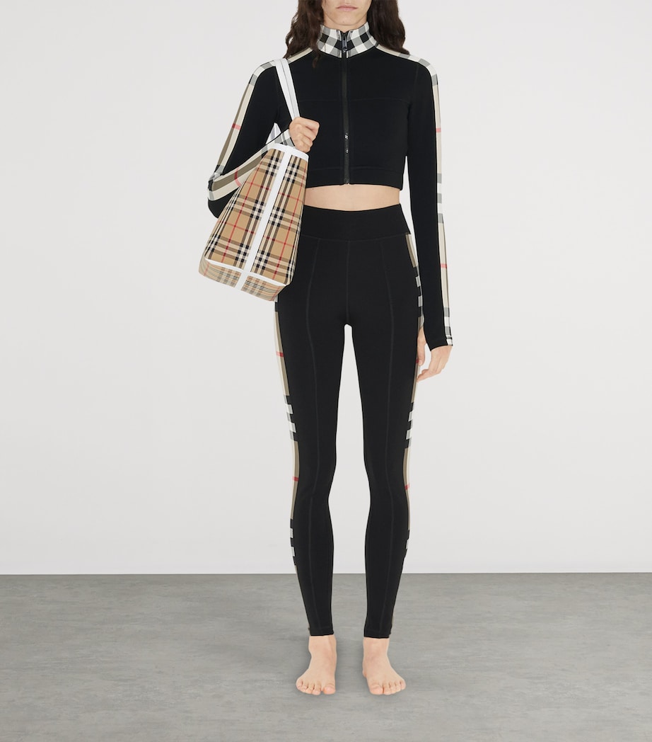 Stretch-Jersey Check-Trim Leggings BLACK Image 2