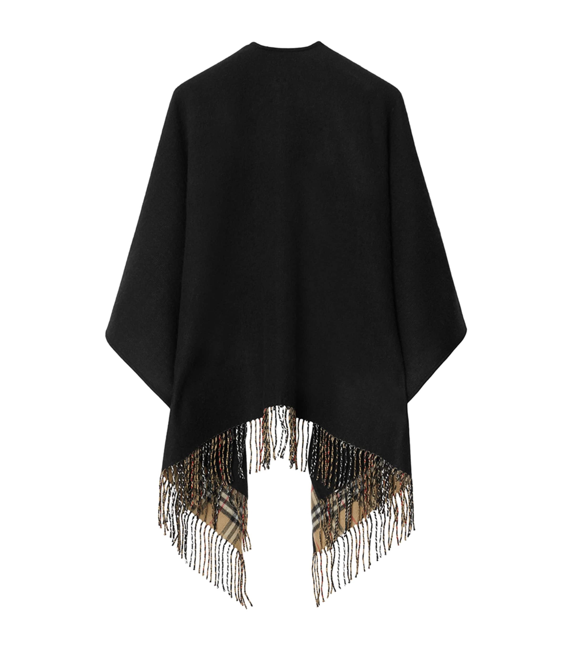 Wool Reversible Check Cape BLACK Image 2