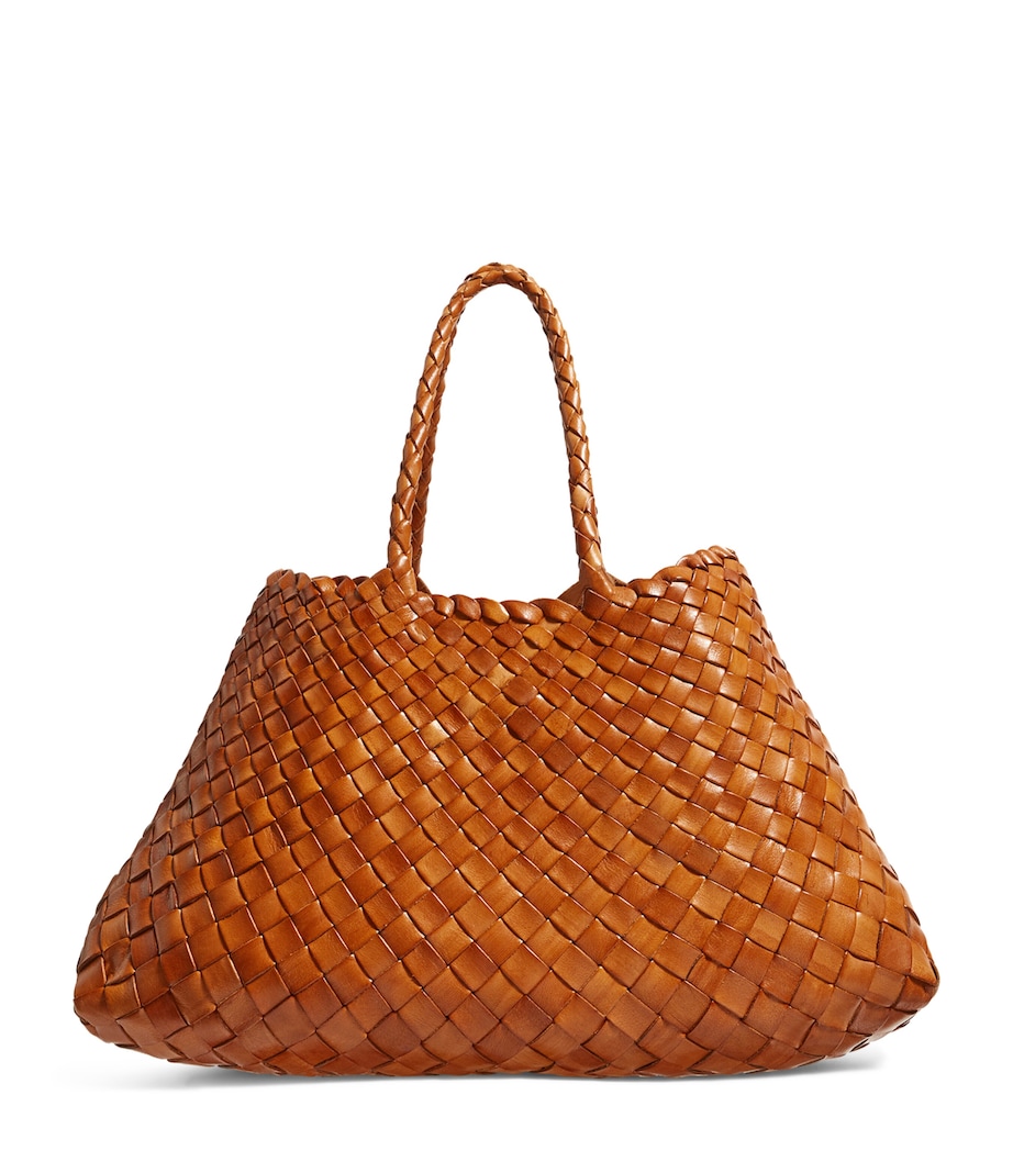 Small Leather Woven Santa Croce Tote Bag TAN Image 1