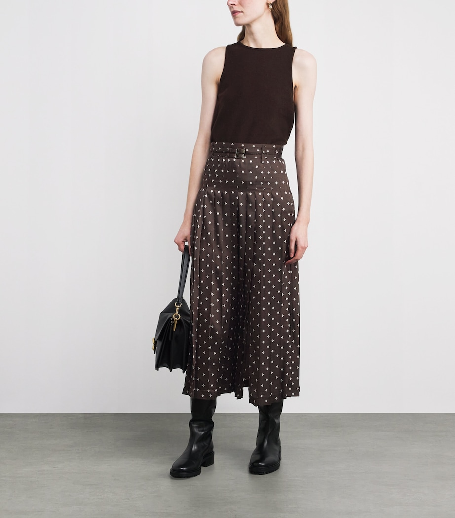 Pleated Patterned Midi Skirt BROWN / WHITE Image 2