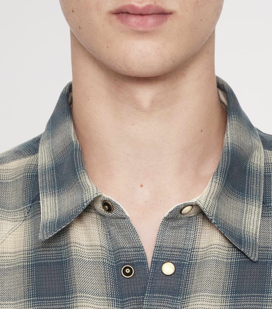 AllSaints Mens Organic Cotton Flannel Brook Shirt Blue Check Image 8