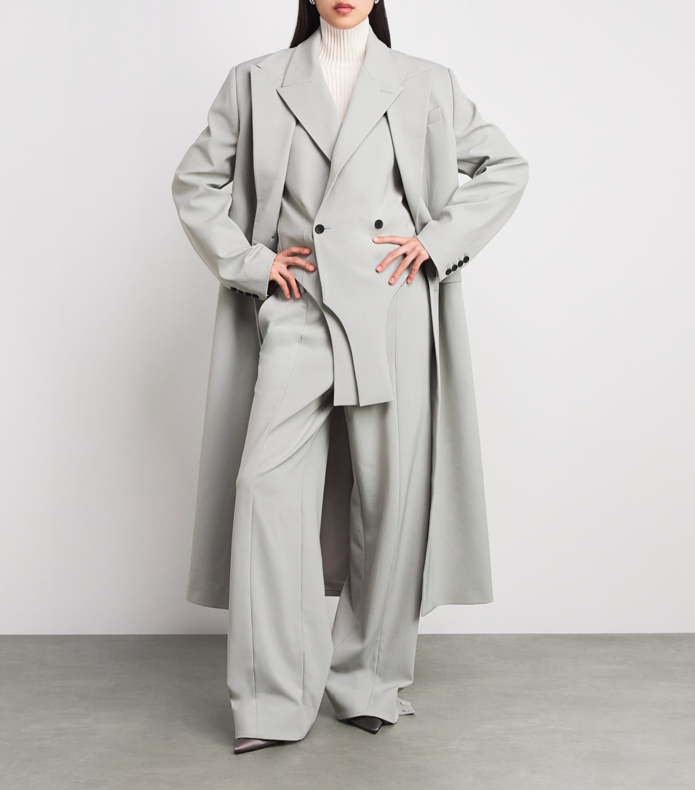 Double-Layer Longline Coat 02-GREY Image 2