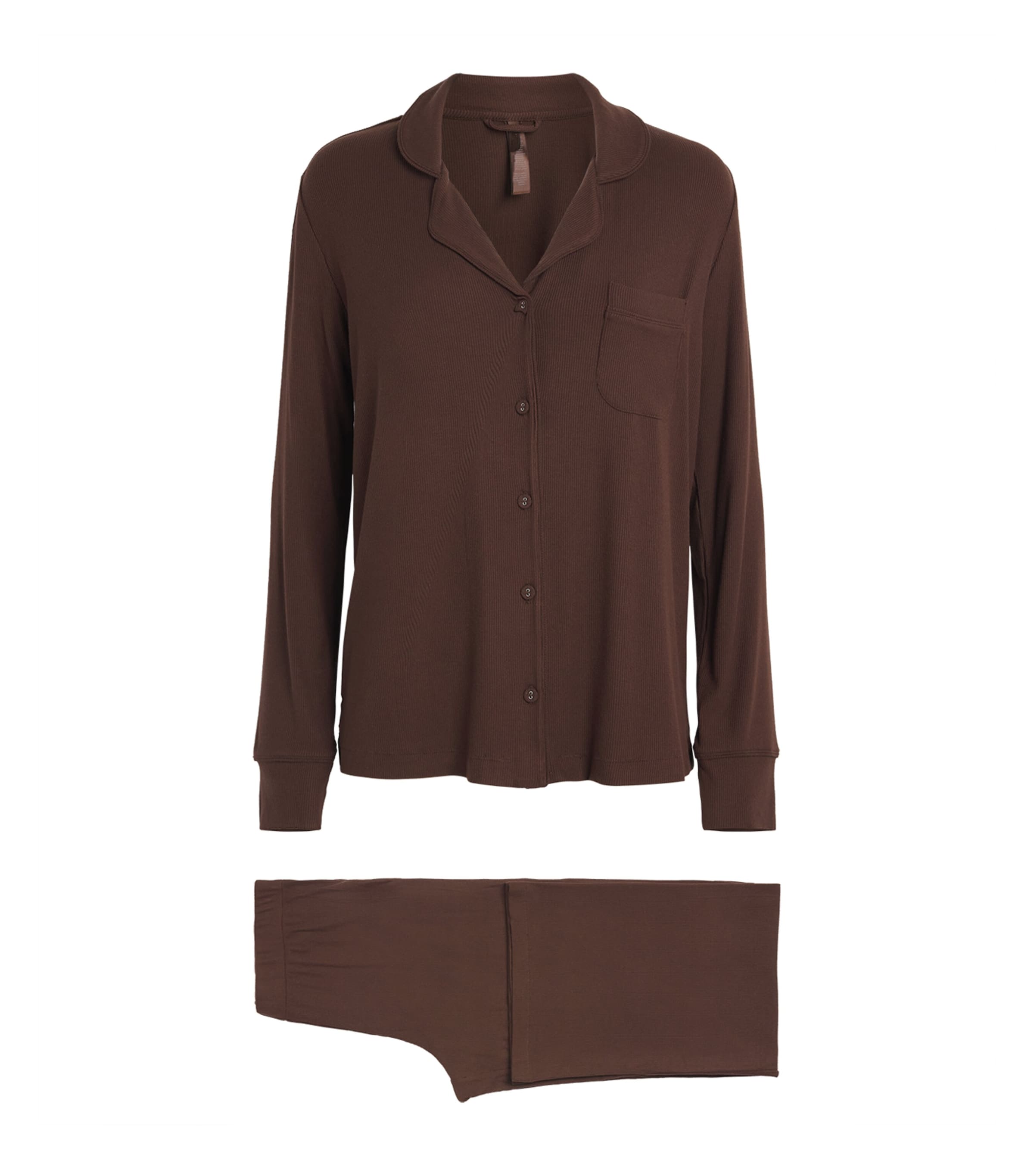 Skims Womens Soft Lounge Ribbed Pyjama Set Cocoa Image 1