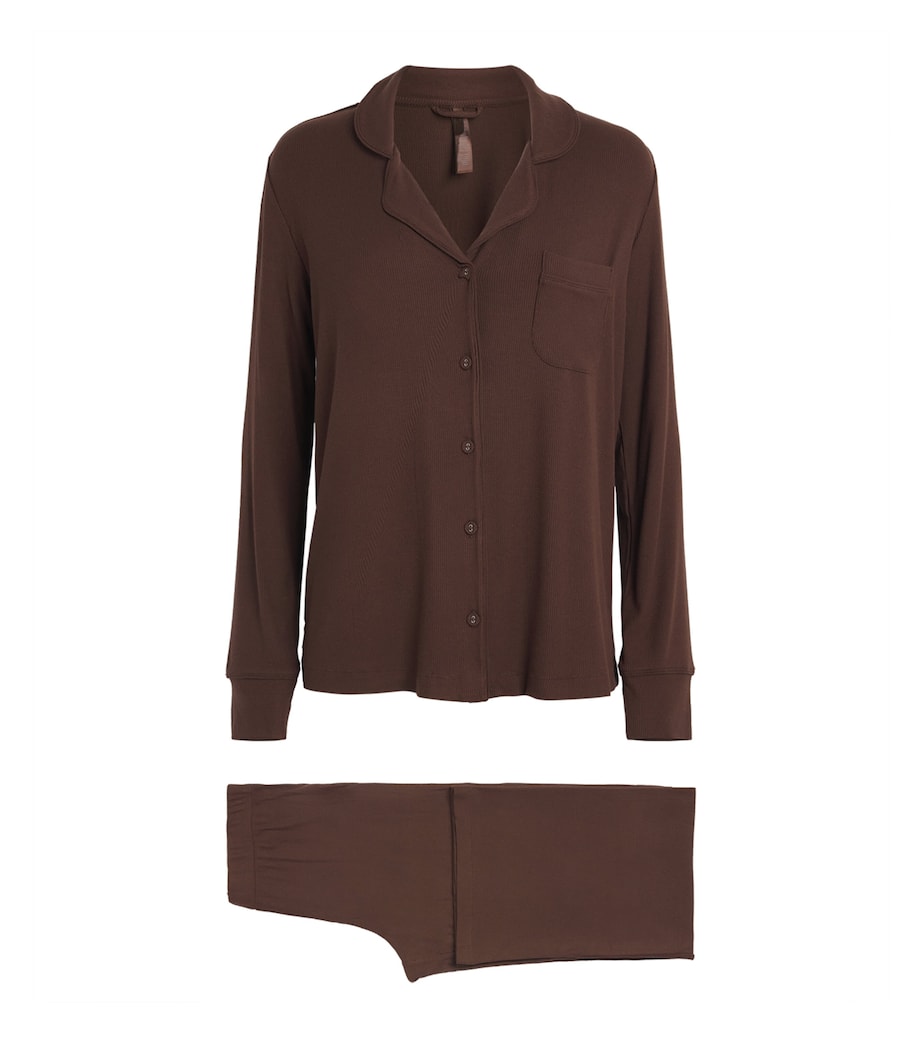 Skims Womens Soft Lounge Ribbed Pyjama Set Cocoa Image 1