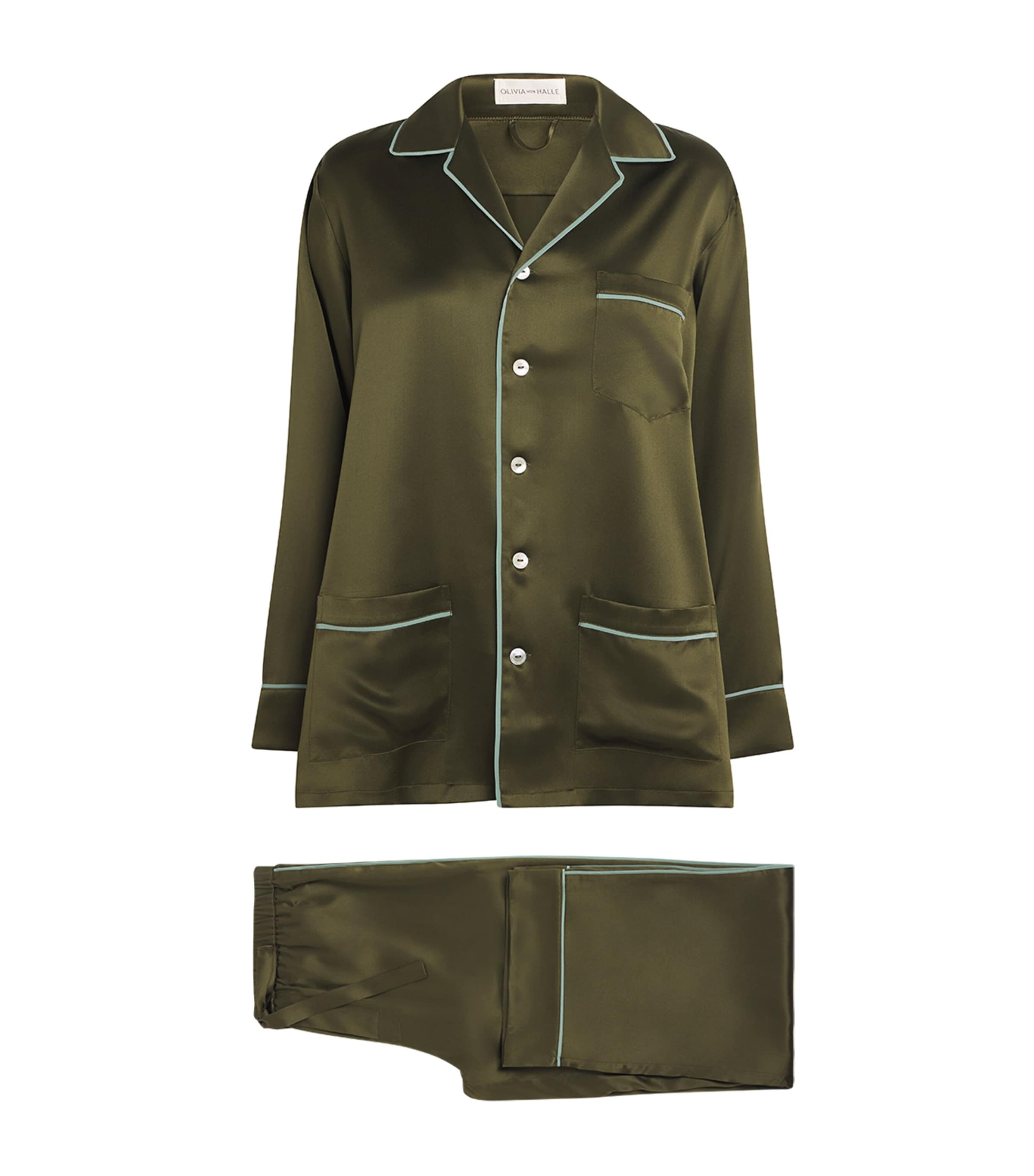 Olivia Von Halle Silk Yves Pyjama Set In Green