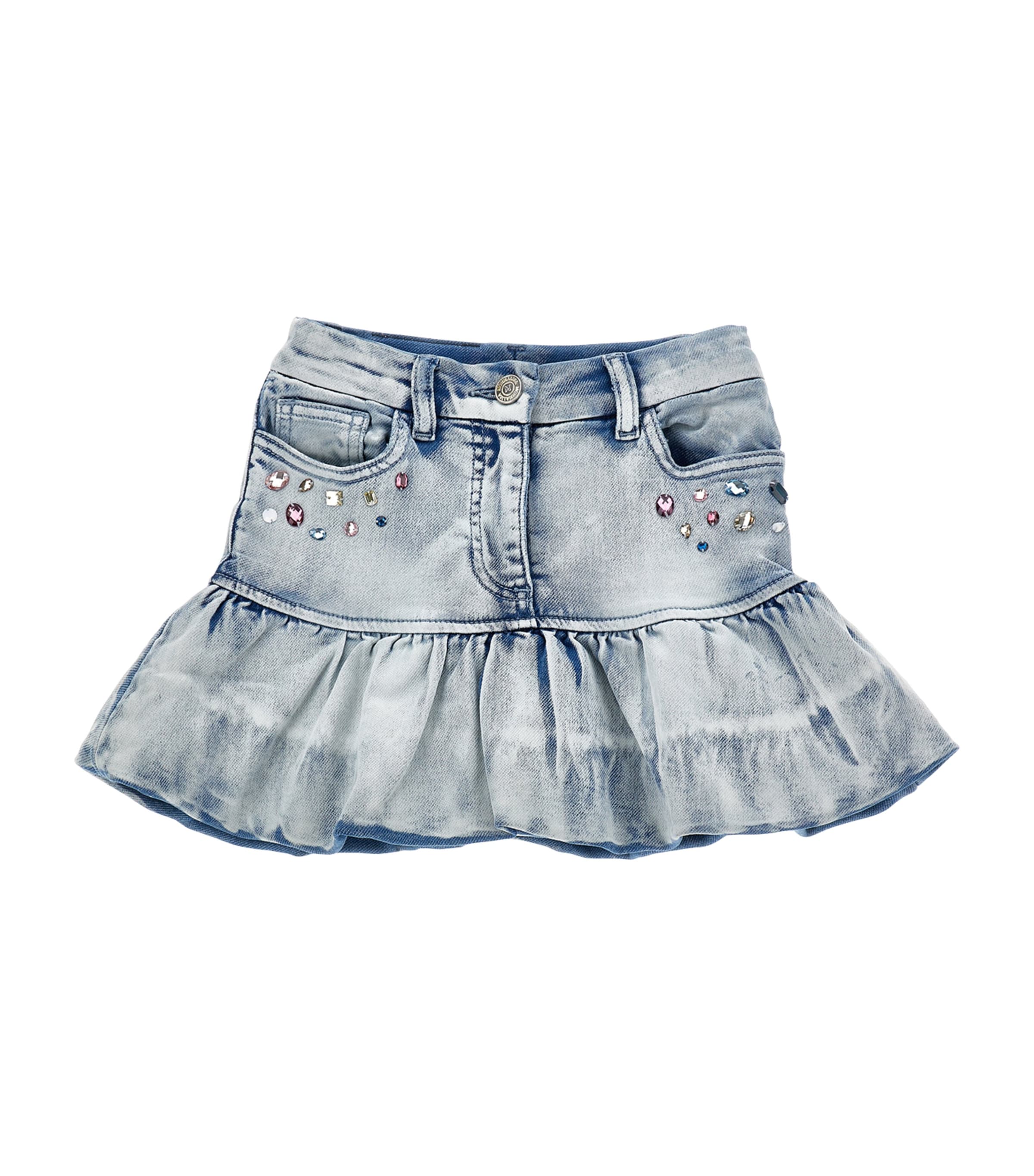 Monnalisa Girls Bleached Denim Stitch Skirt In Blue