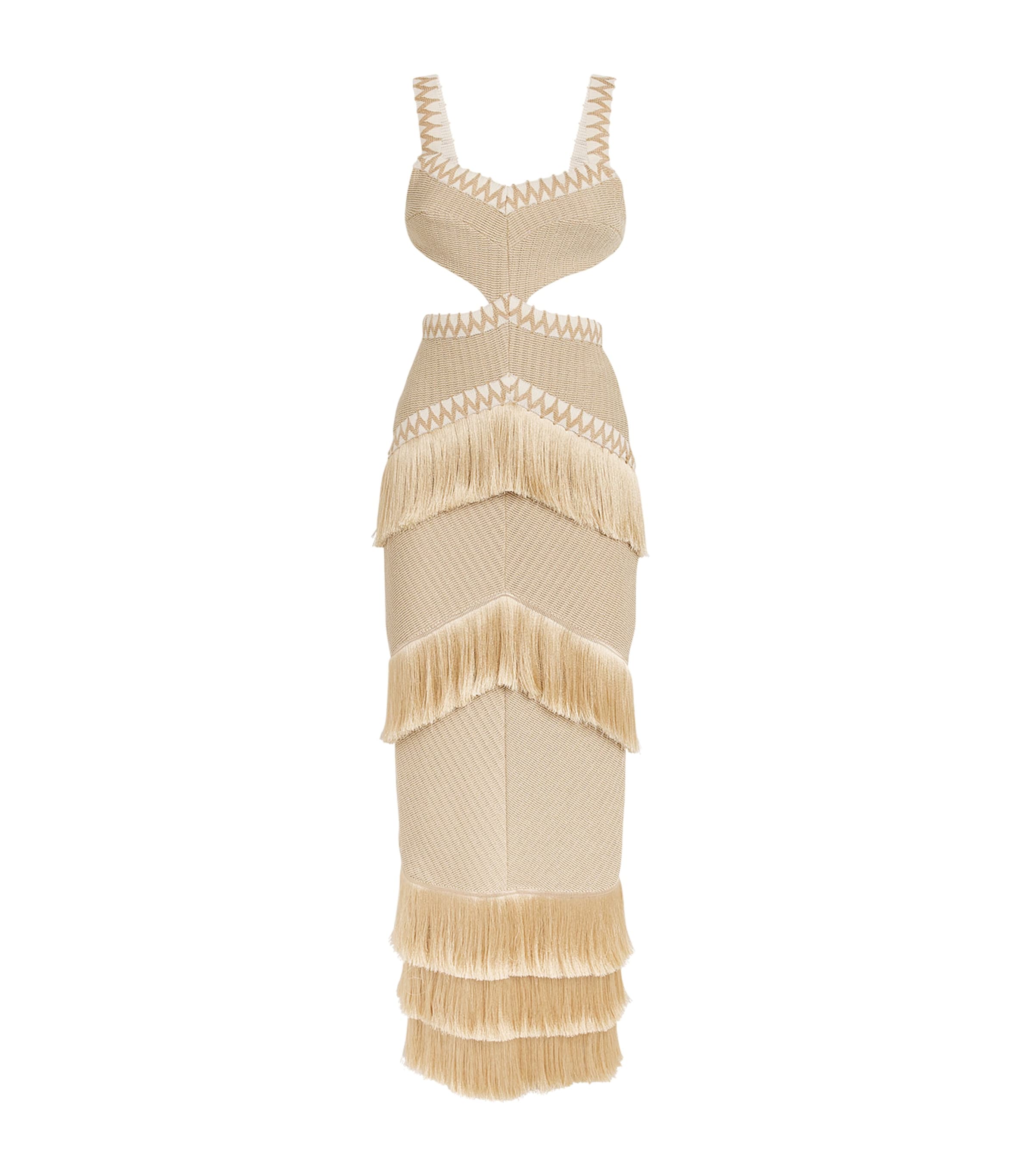 Patbo Fringe-trim Maxi Dress In Neutral