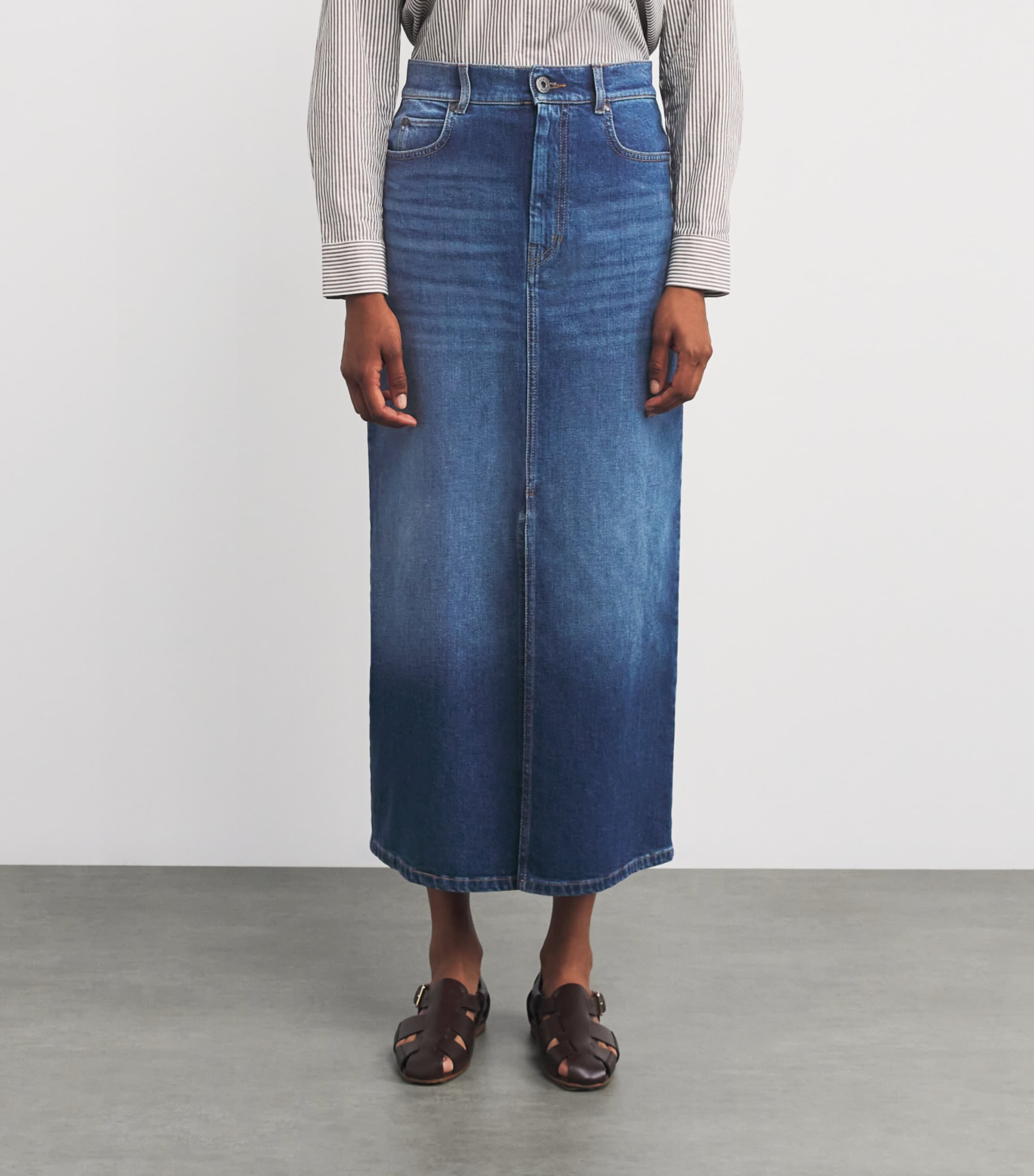 Denim Maxi Skirt NAVY Image 3