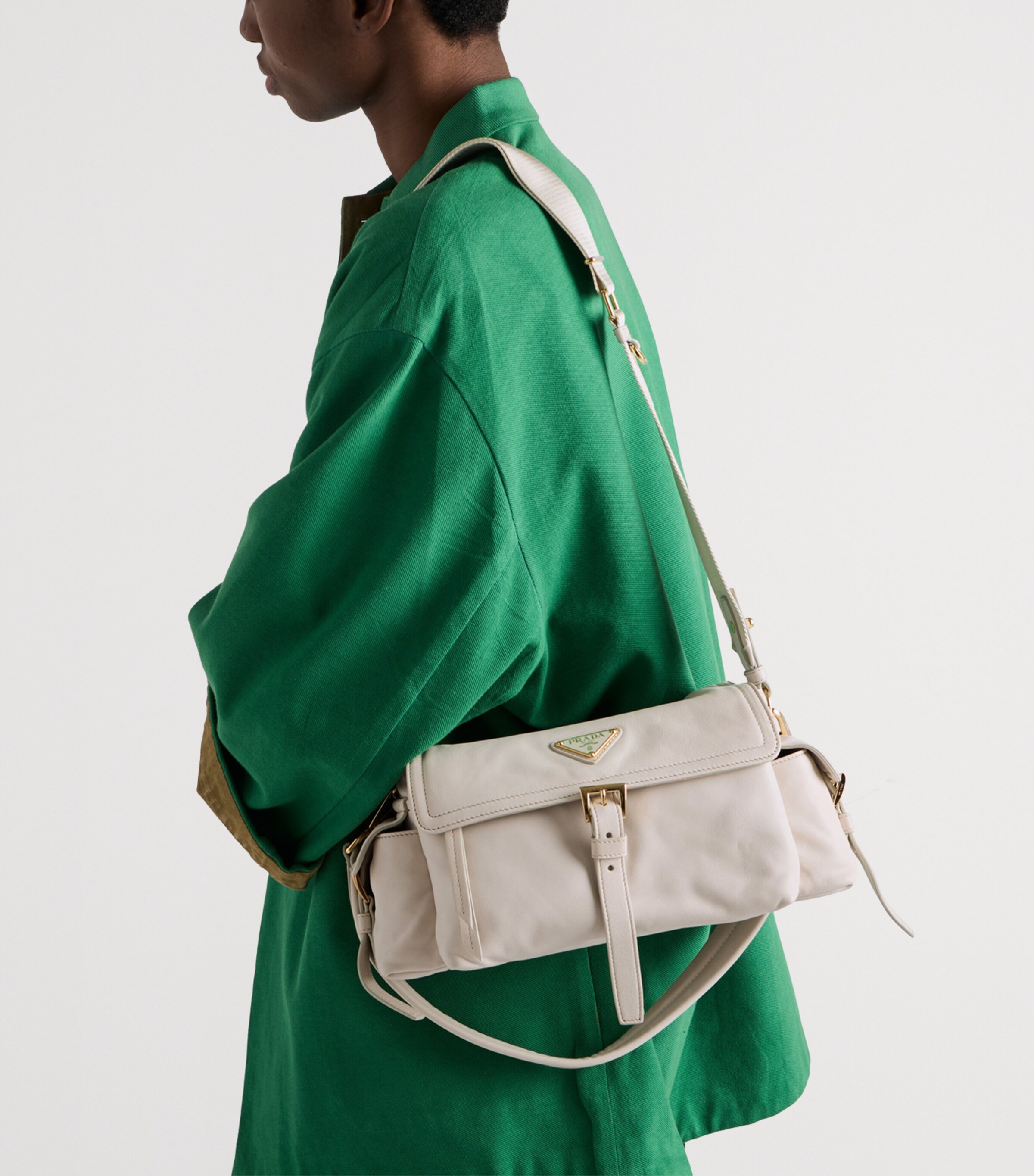 Prada Medium Nappa Leather Explore Shoulder Bag Neutral Image 2