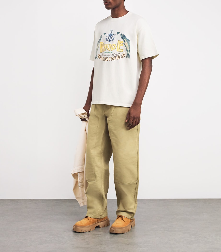 Rhude Mens Cotton Logo Sardines T-Shirt Vtg White Image 2