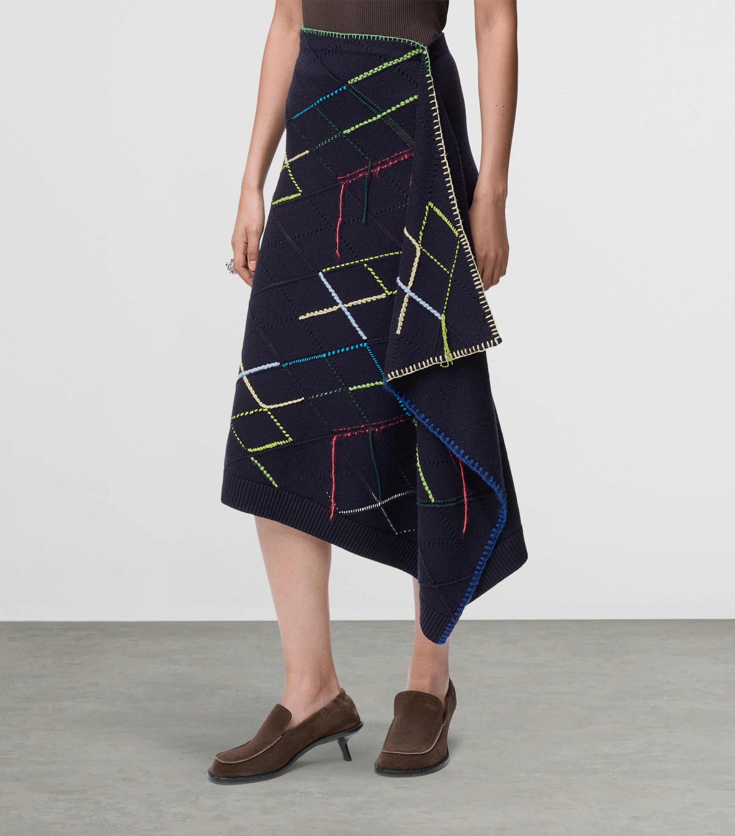 Knitted Asymmetric Skirt DARK NAVY BLUE Image 3